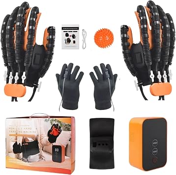Right+Left, Rehabilitation Robotic Gloves with Single Finger Training, Recovery Equipment for Hempiplegia Stroke Paralysis Arthriti Patient, Rehab Gloves for Hand Dysfunction Finger Orthosis