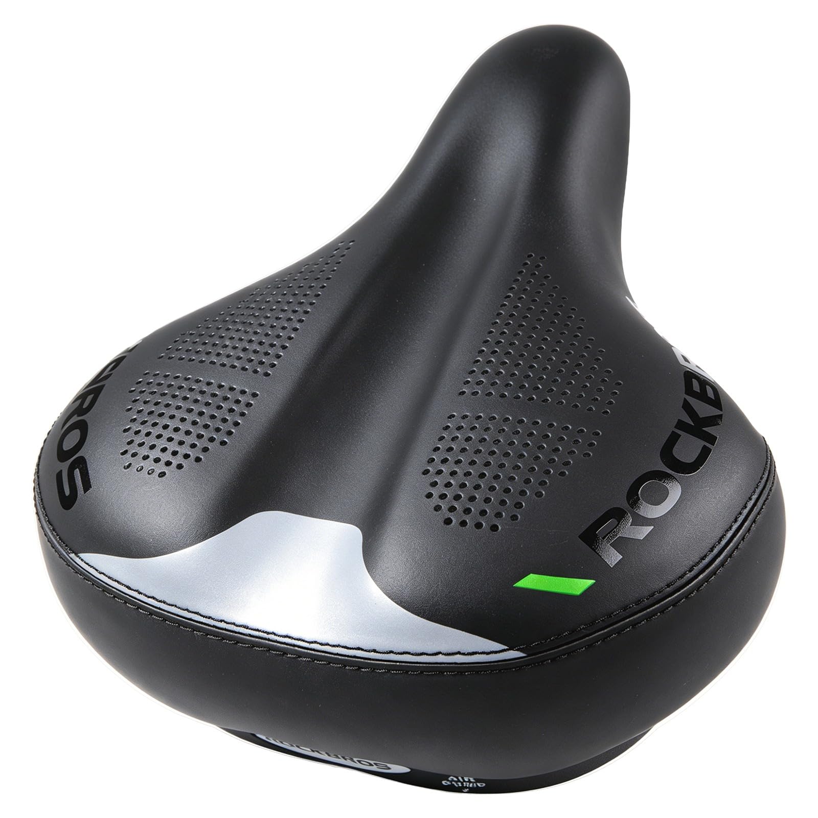 ROCKBROS Selle de Vélo Gonflable Ultra Confortable, Large Coussin à Pression d'air Réglable, PU Respirant Amorti Ergonomique Anti-Choc, Bande Réfléchissante, Compatible VTT Ville et Électrique