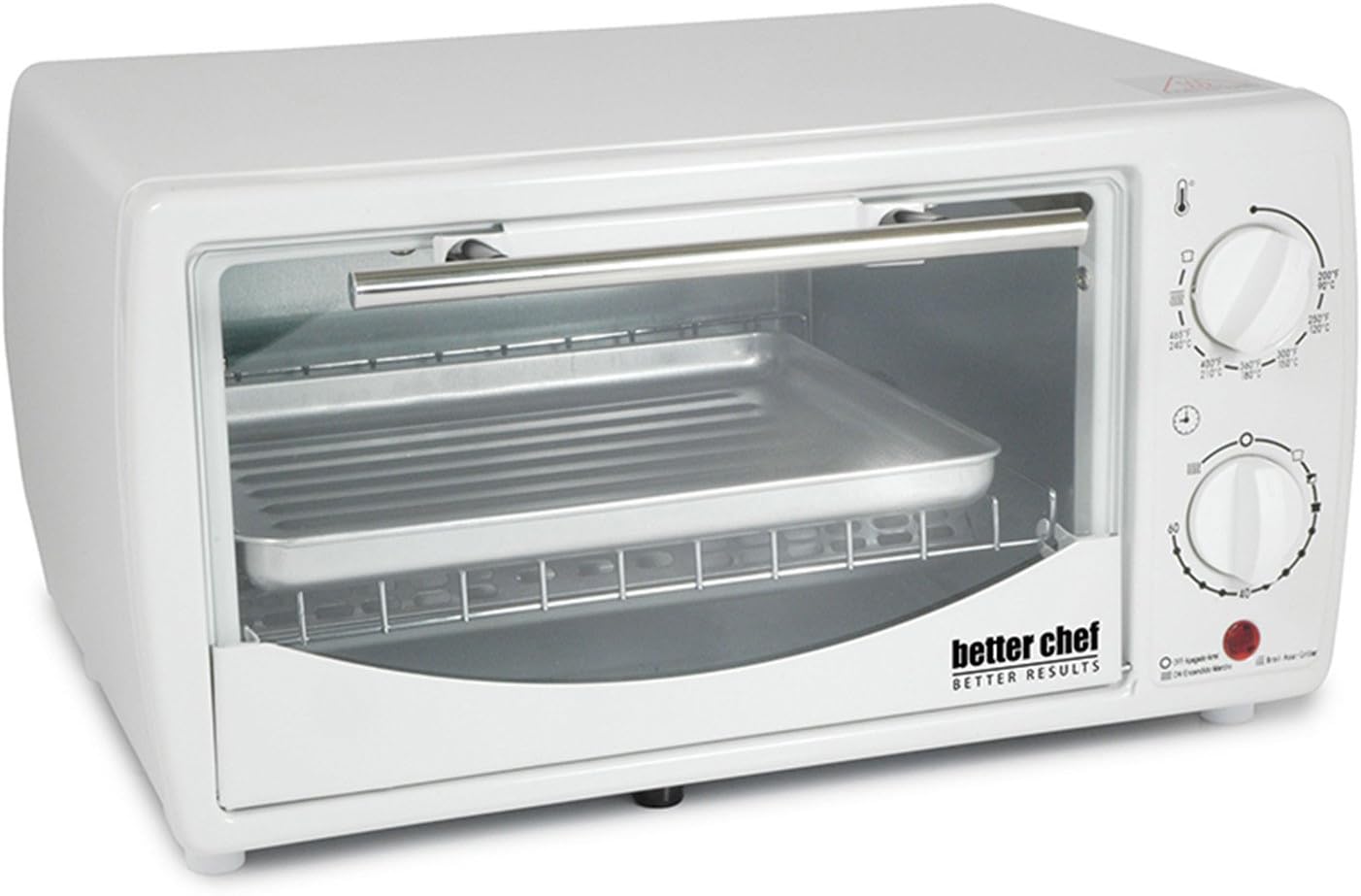 Basic Toaster Oven | 4-Slice | 60-Minute Timer | Slide Out Rack | Bake Tray | Broil (White)