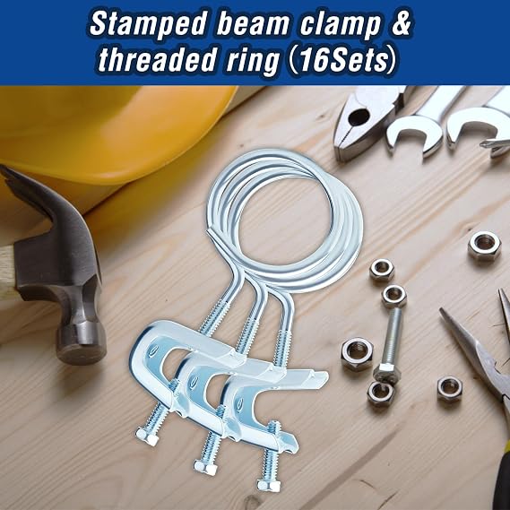 16 Sets 1/4 X 20 Stamped Beam Clamp & Diameter 2 Threaded Ring,Beam Clamps And Hangers Beam Clamp For Threaded Wire Ring Beam Clamps 1/4-20 Inch Thread