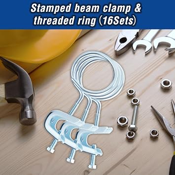 16 Sets 1/4 X 20 Stamped Beam Clamp & Diameter 2 Threaded Ring,Beam Clamps And Hangers Beam Clamp For Threaded Wire Ring Beam Clamps 1/4-20 Inch Thread