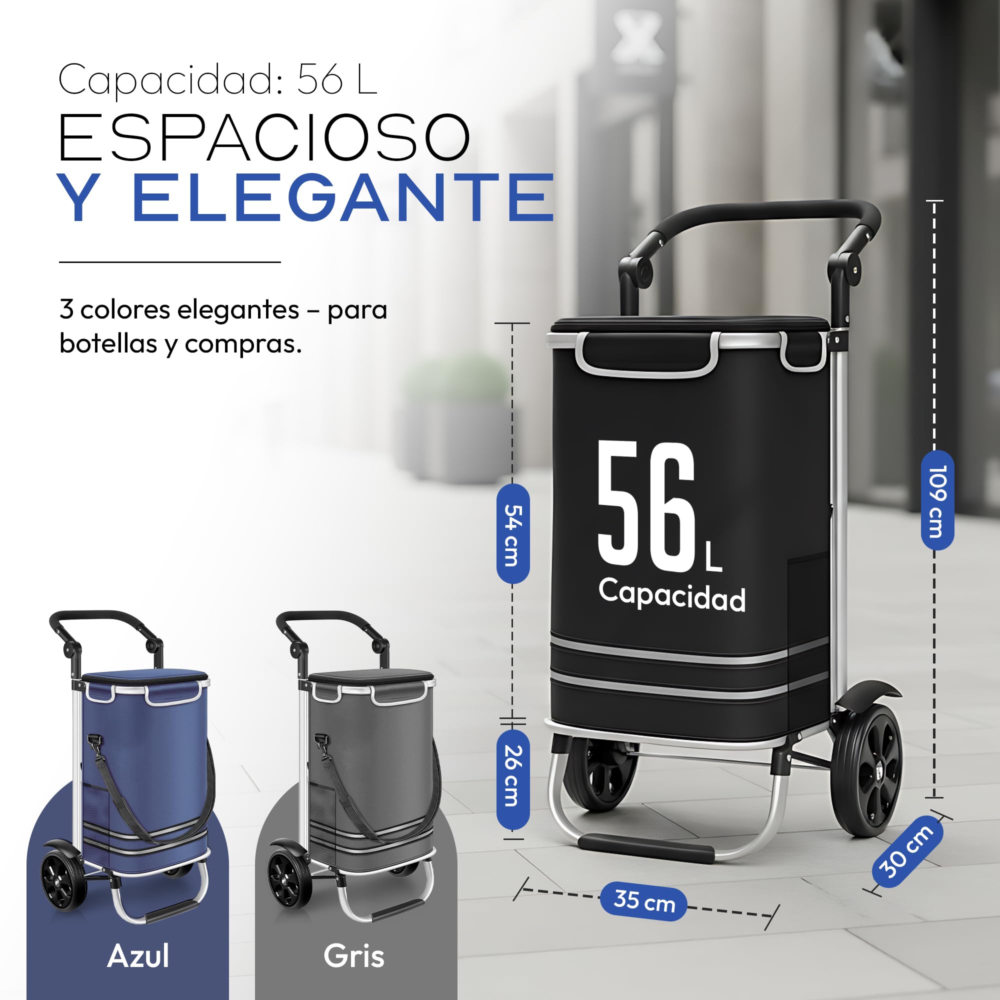 Dimono® Carro de la Compra Plegable 3 en 1, 56 l con Bolsa Nevera