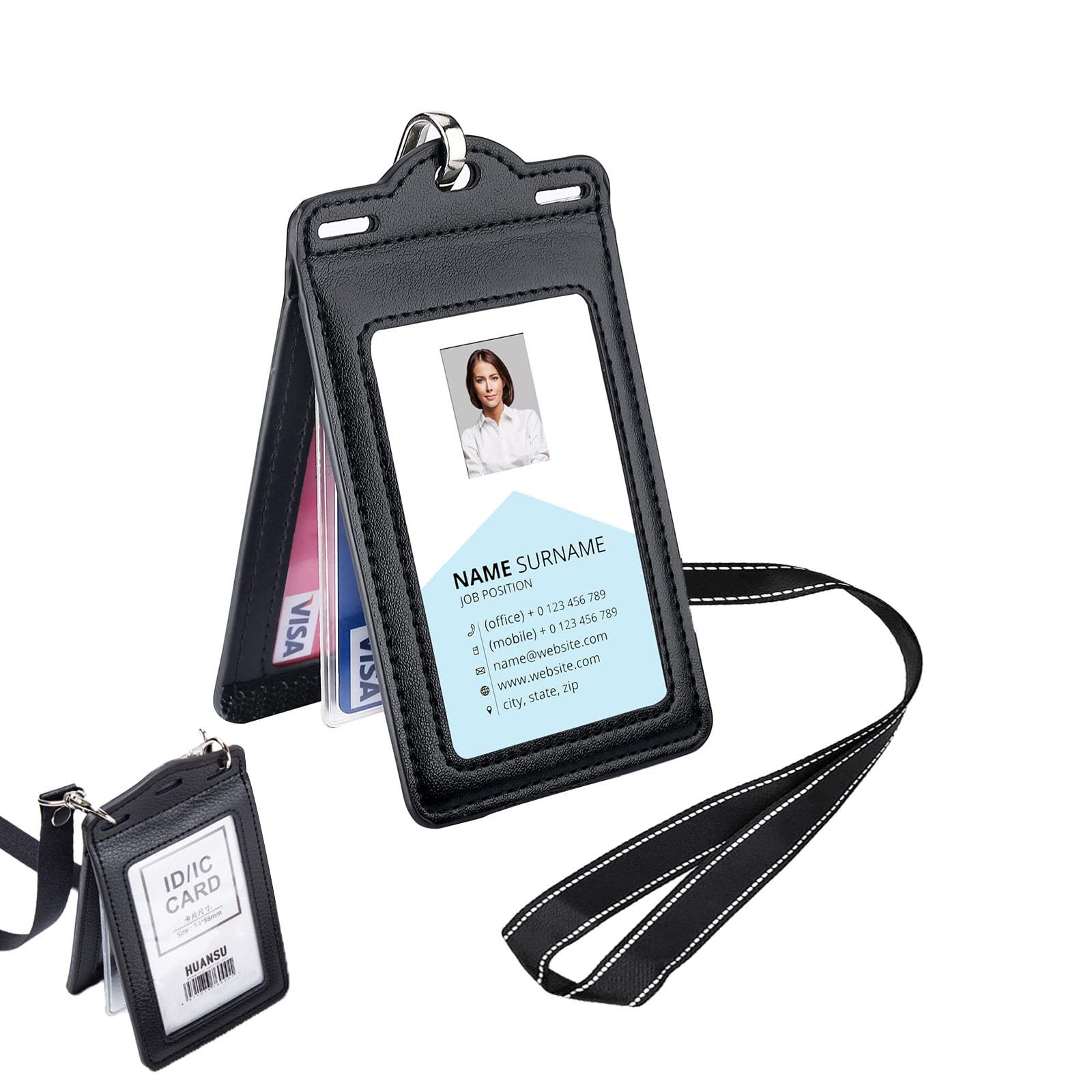 X spring Xspring Id Badge Holder with Lanyard, Leather Id Badge 