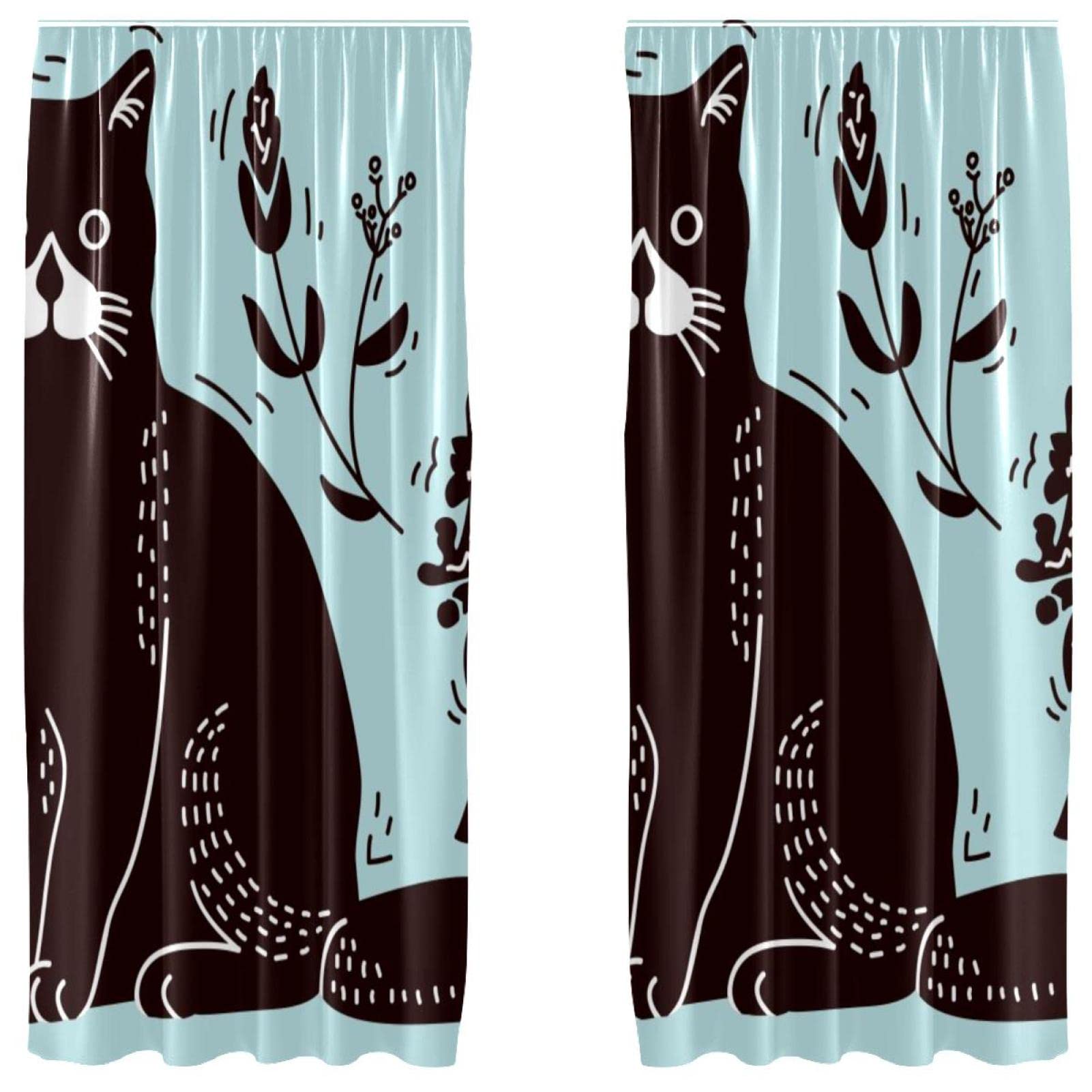 Habillage de fenêtre 2 panneaux chat bleu salon chambre 140x213 cm