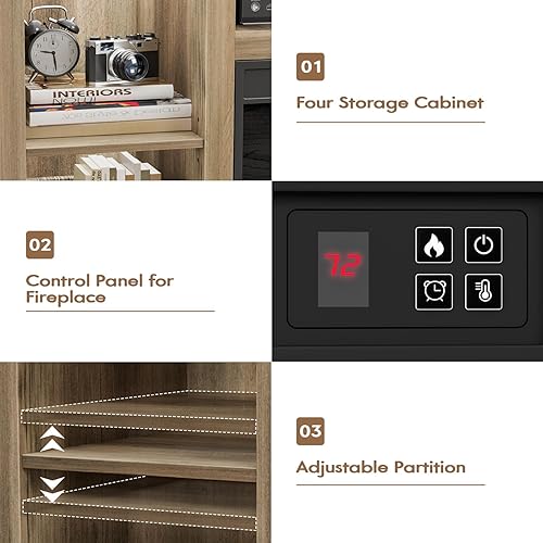 Miniatura 6 de YESHOMY Soporte de TV con chimenea eléctrica para televisores de hasta 65 pulgadas, mesa consola central de entretenimiento multimedia con cuatro