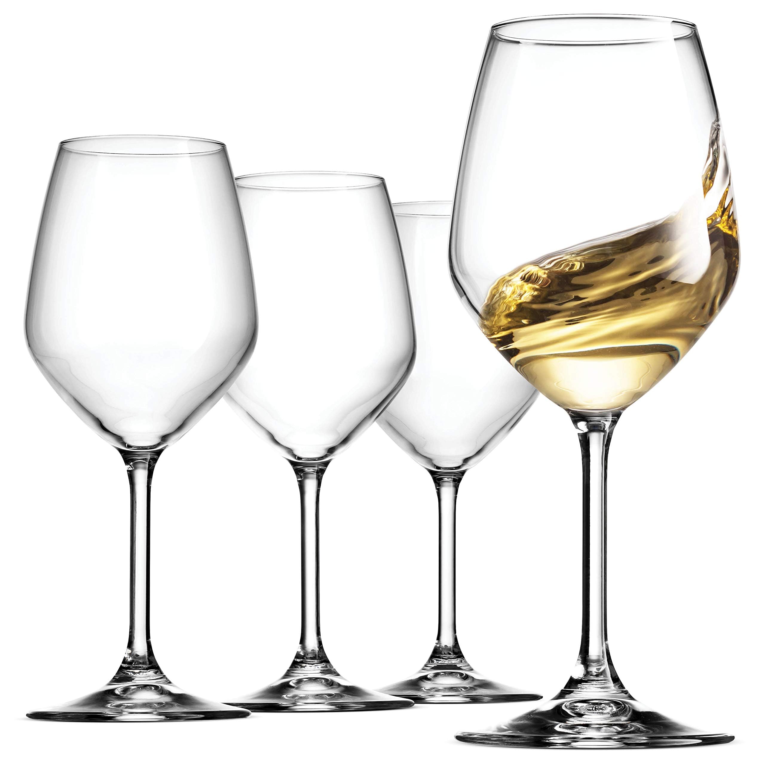 14.75 oz White Wine Glasses (Set Of 4): Crystal Clear Star Glass, Laser Cut Rim For Wine…