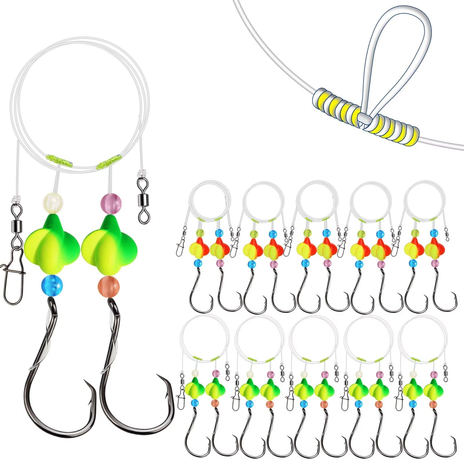 Dovesun Pompano Rigs for Surf Fishing Pompano Rig with Two Pompano Floats Surf Fishing Rigs Saltwater Shape Propeller-Circle Hook*10PCS