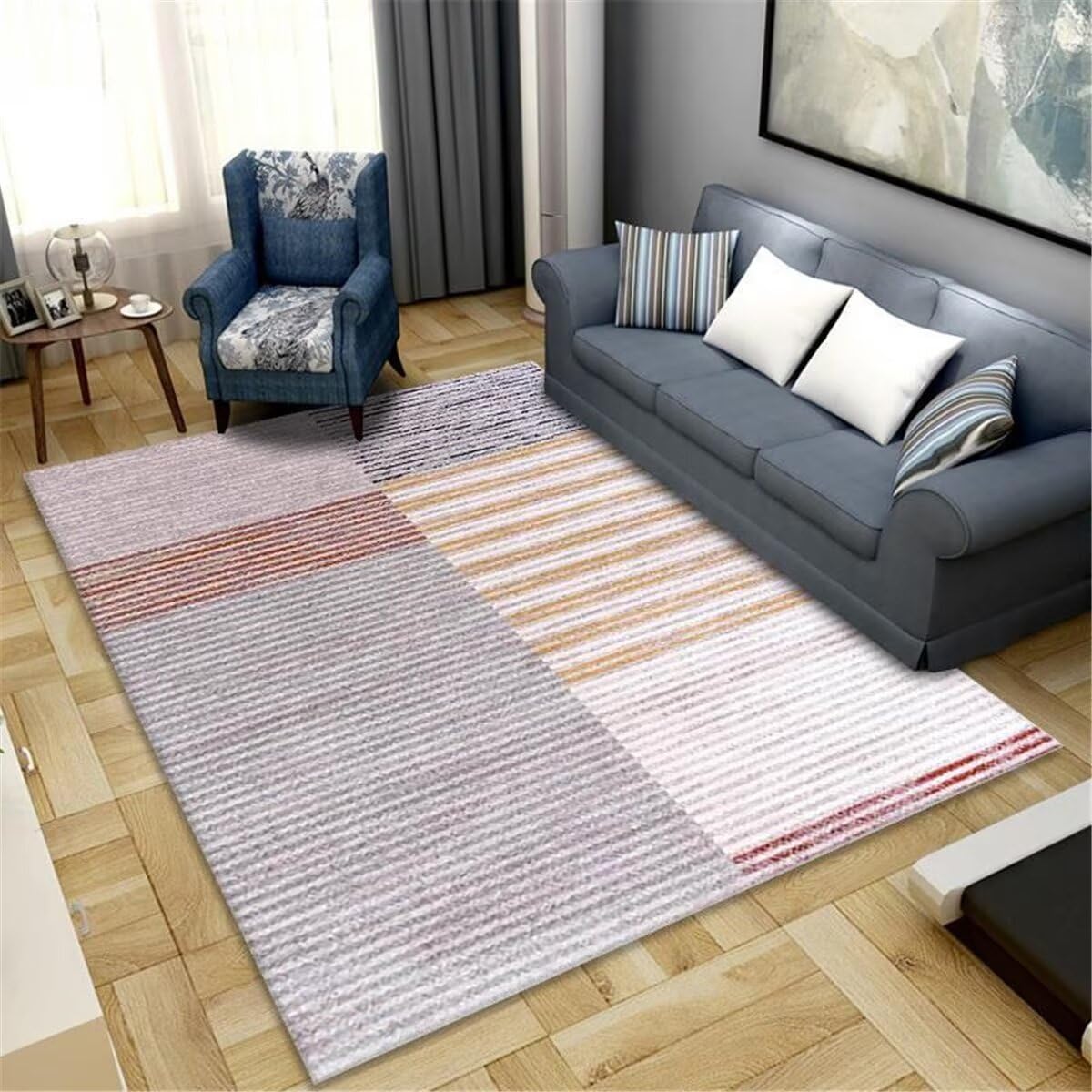 Tapis de canapé gris lavable pour réchauffer l'ambiance de la chambre parentale