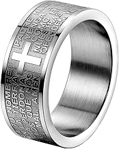 OIDEA Stainless Steel Ring for Men and Women Cross Bible (Spanish) Silver Promise, Choice of Size