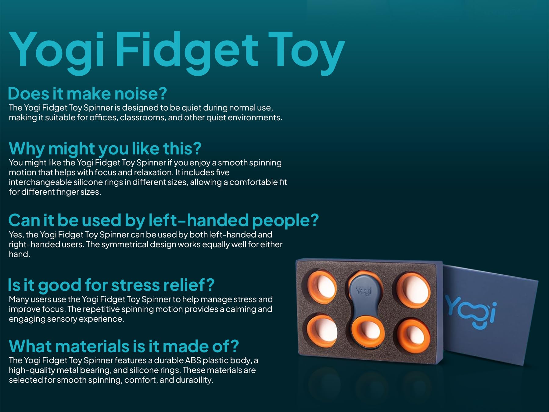 Yogi Jouet Fidget, Spinners Fidget pour adultes, Soulagement de l'anxiété Parfait pour le ADHD le ADD et l'autisme Jouets Fidget silencieux pour adultes et enfants Cinq tailles d'anneaux Clair de lune