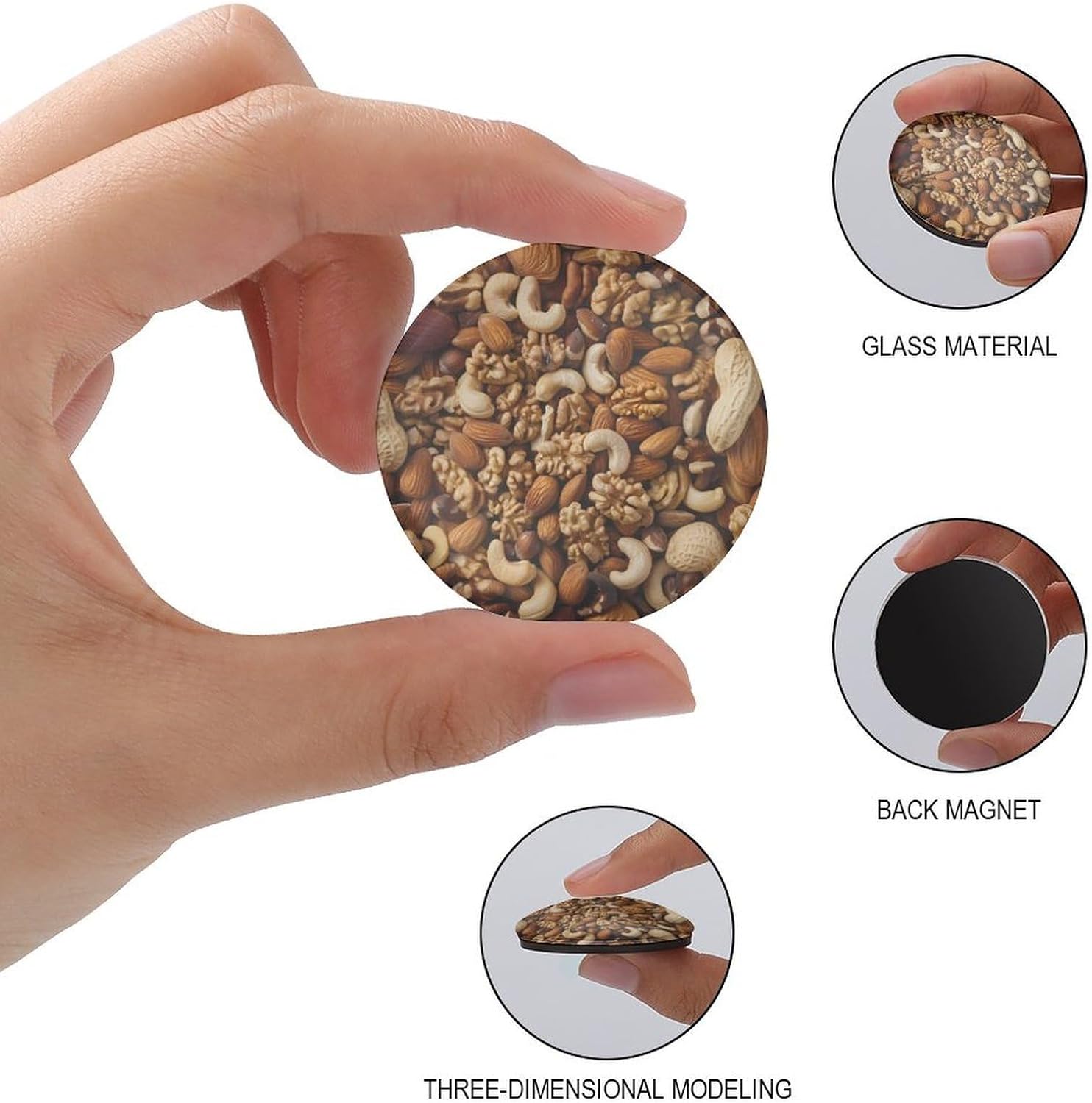 Mixed Nuts Walnuts and Cashews Glass Refrigerator Magnets Cute Fridge Magnet Sticker for Whiteboard Classroom Kitchen Office Home