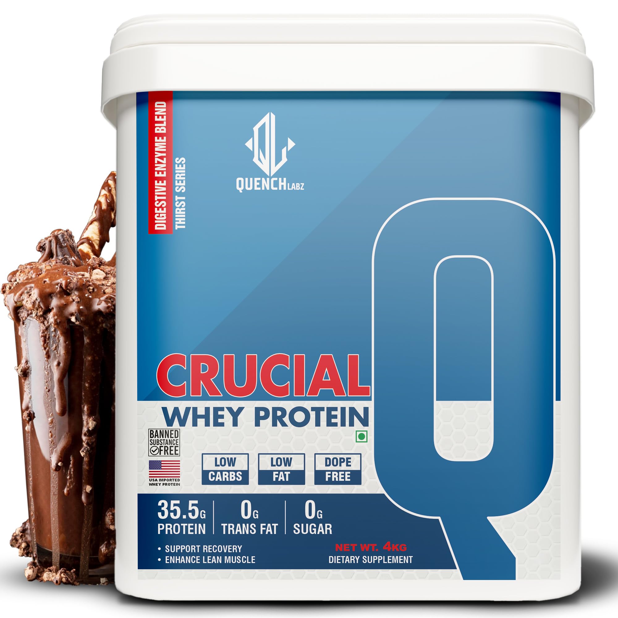 QUENCHLABZ CRUCIAL Whey Protein 1kg Mango | 35.5g Protein per Serving | Low Carb, Low Fat, No Sugar | Muscle Recovery & Growth | FSSAI Certified — Amazon image 12