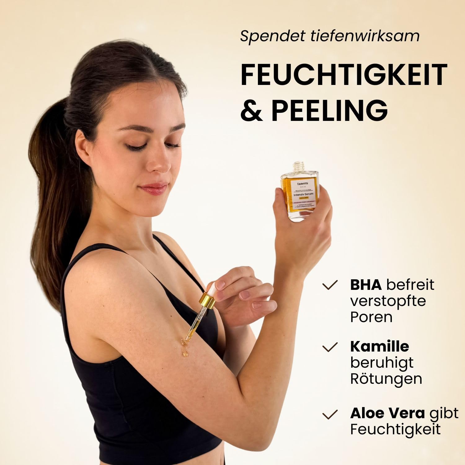 Tanera Skin Peeling Handschuh Set - Skincare für Keratosis Pilaris, raue Haut, Glycolic Acid Serum (Schwarz)