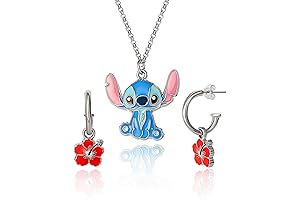 Official Stitch Jewelry Set with Hoop Earrings & Stitch Necklace - Inspired...