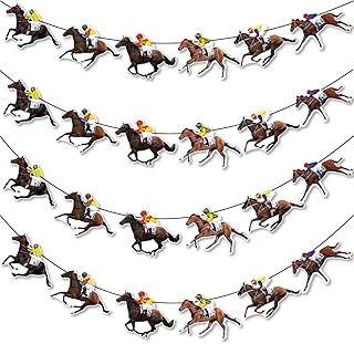 Kentucky Derby Banner Horse Racing Hanging Party Streamers, 4 Sets Kentucky Horsing Card Stock Garland Kit Party Decorations, Derby Day Signs Run for The Roses Supplies Favors