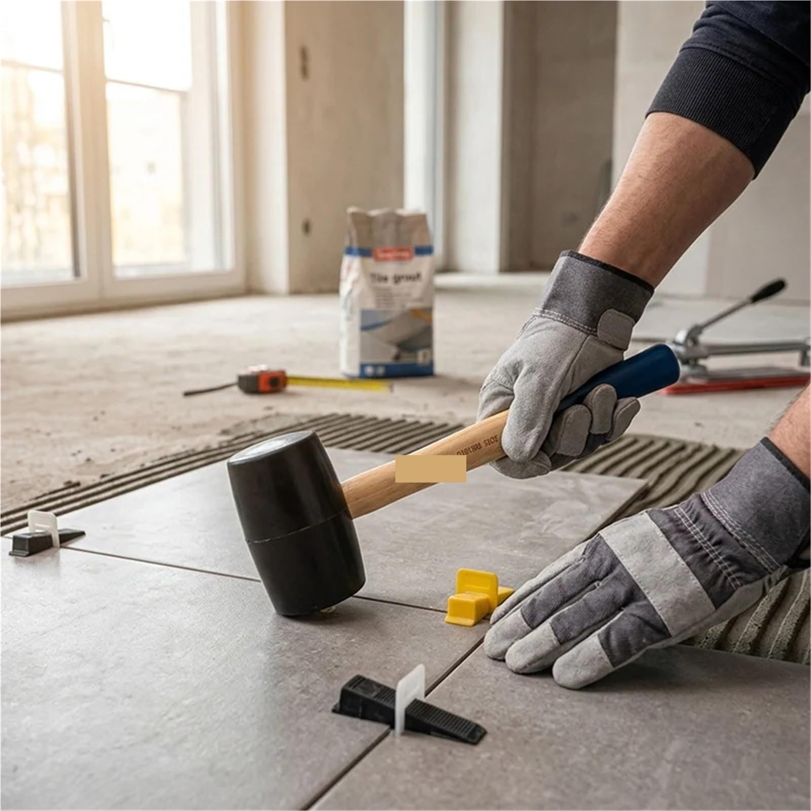 Mazas De Goma Herramienta de instalación construcción azulejos, mazo goma con mango madera 16, 24 y 32oz