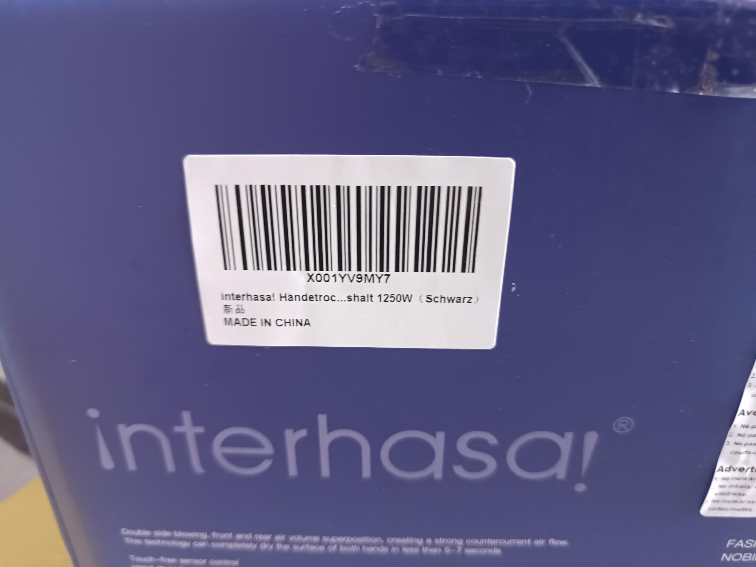 interhasa! Händetrockner automatischer Infrarotsensor handtrockner leise Gewerbe und Haushalt 1250W（Schwarz）
