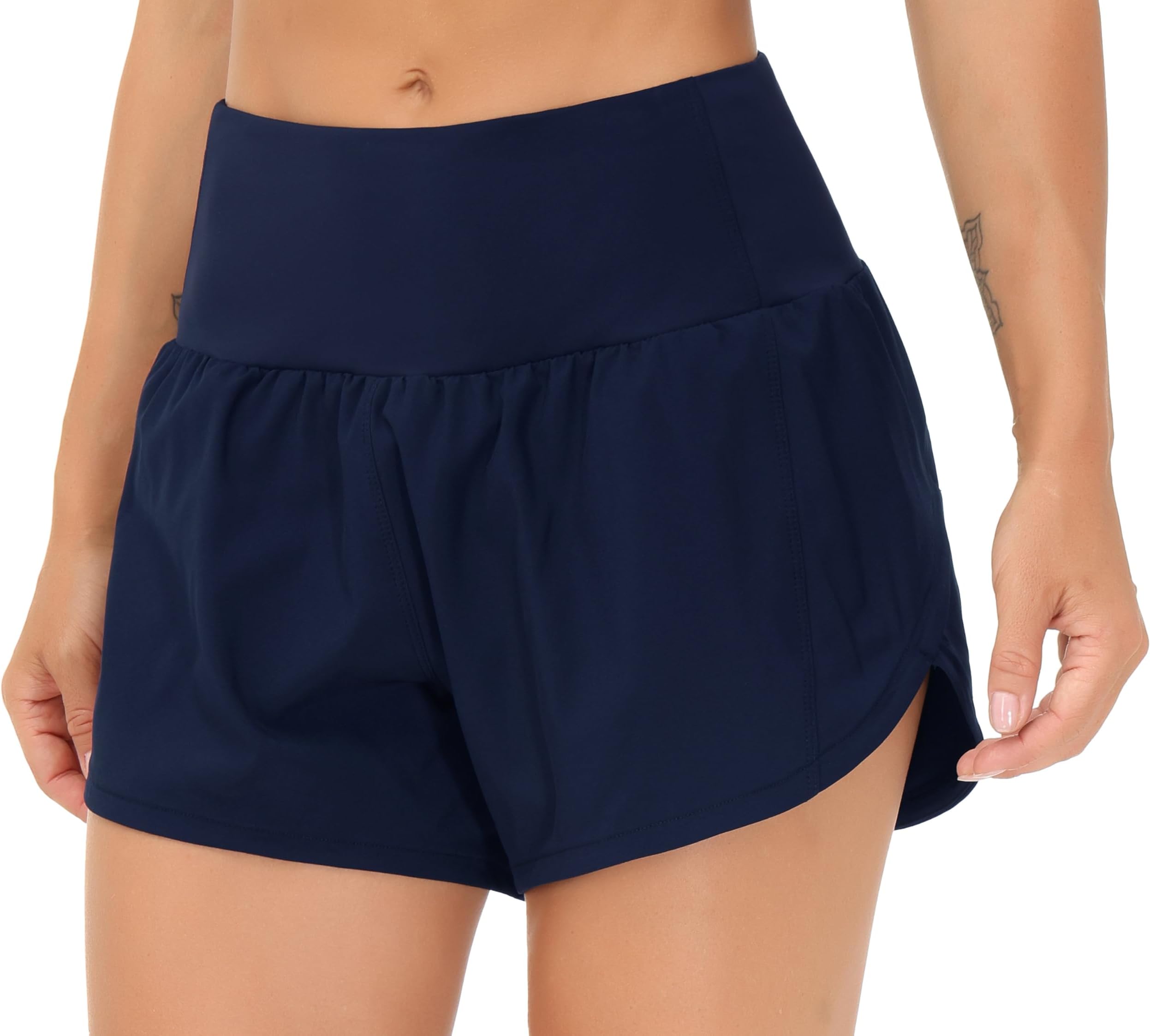 THE GYM PEOPLE Womens High Waisted Running Shorts Quick Dry Athletic Workout Shorts with Mesh Liner Zipper Pockets