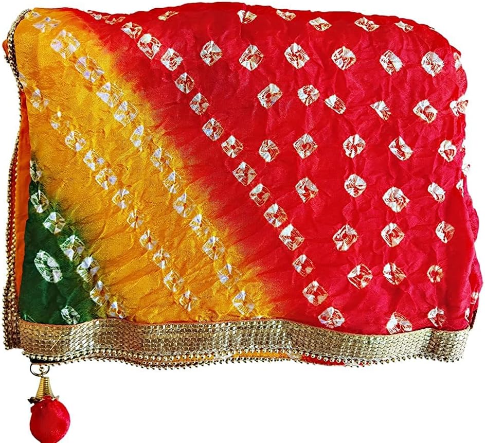 Rajasthani Traditional Multicolored Bandhej Dupatta For Women & Girls, Multi-colored, 2cm