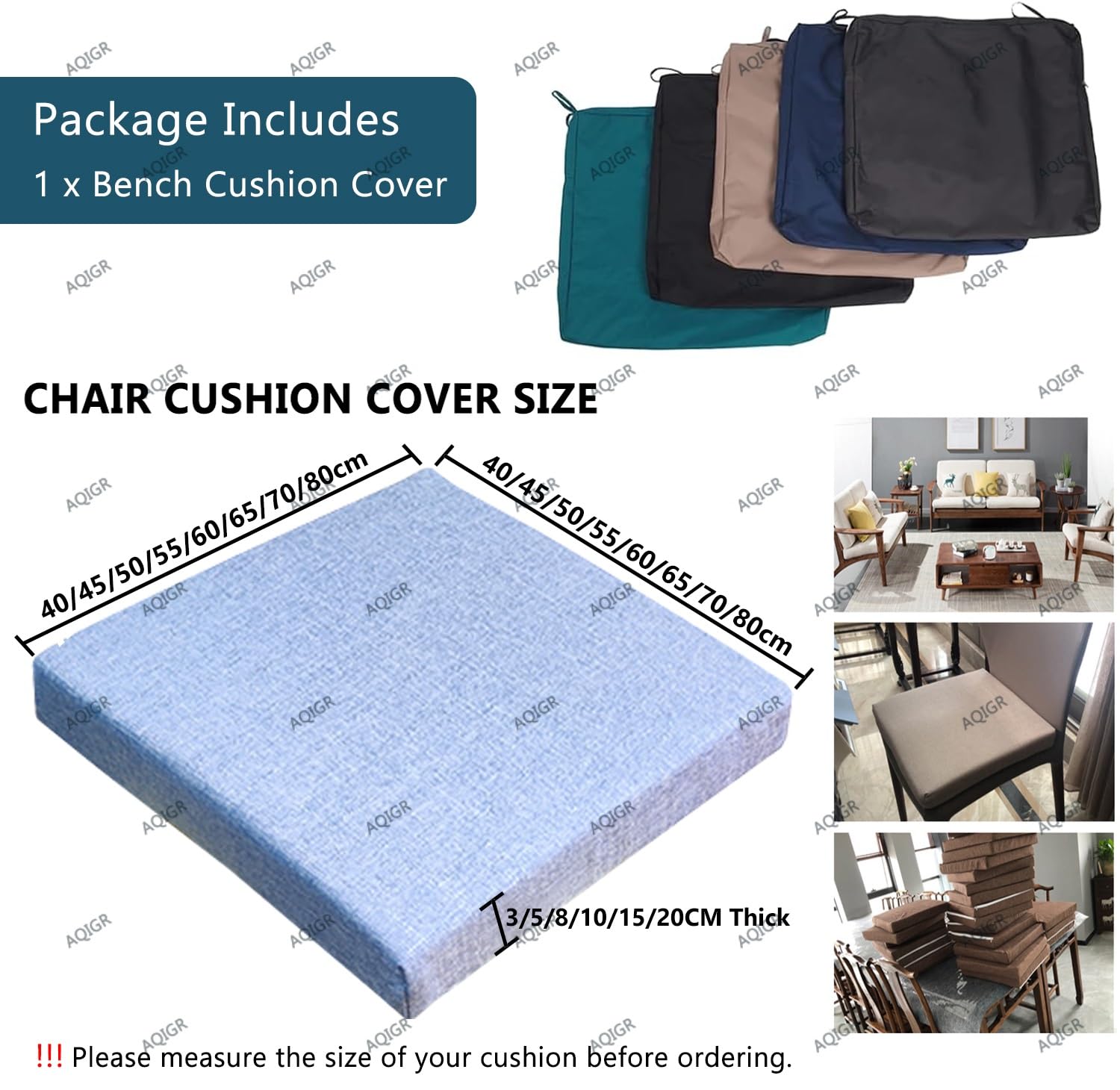 Fundas de Cojines para Asientos de Silla de Jardín, Tela de Lino Funda de Reemplazo con Cremallera, Antideslizante, para Cojín Cuadrado de Cocina Comedor Sofá(Dark Brown,45x45x3cm Thick)