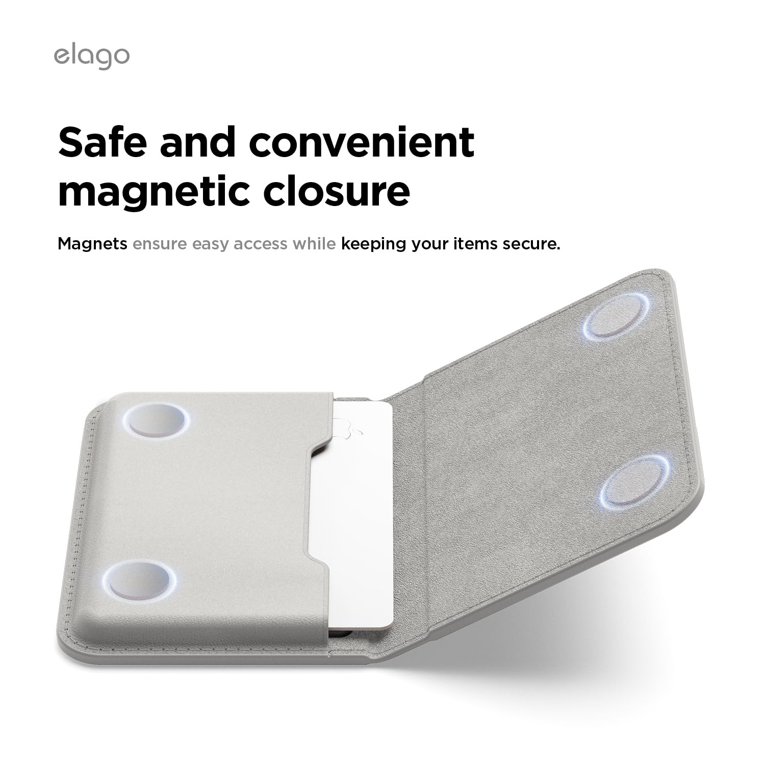 elago Tarjetero Magnético de Cuero Vegano para 4 Tarjetas - Compatible con MagSafe para iPhone, Cartera Segura para el Teléfono, Protección contra Arañazos, Admite Monedas y Billetes (Gris Claro)