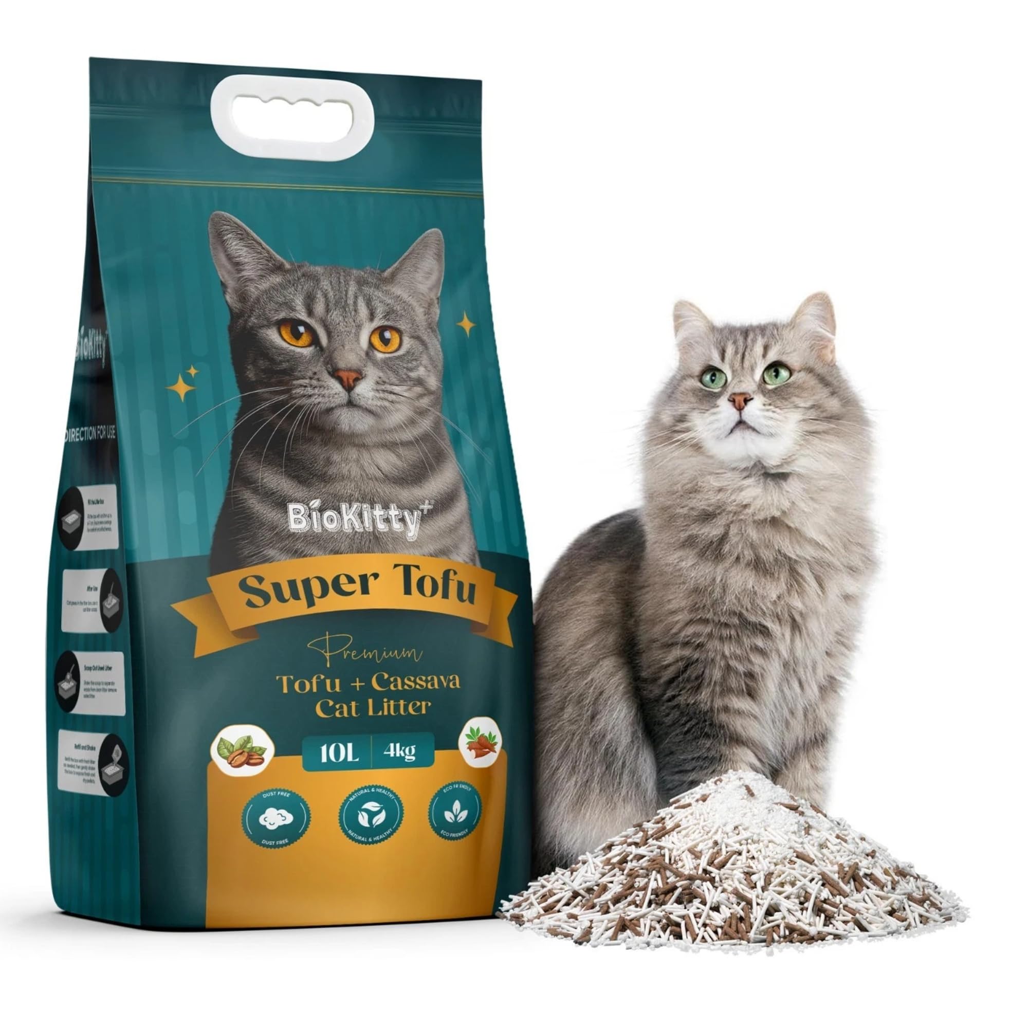 Tofu Clumping Cat Litter 10L - Unscented, Eco-Friendly, Natural & Dust-Free - Biodegradable, Non-Toxic, Ultra Absorbent Flushable Cat Litter for Kittens & Adult Cats (Pack of 1, Super Tofu)