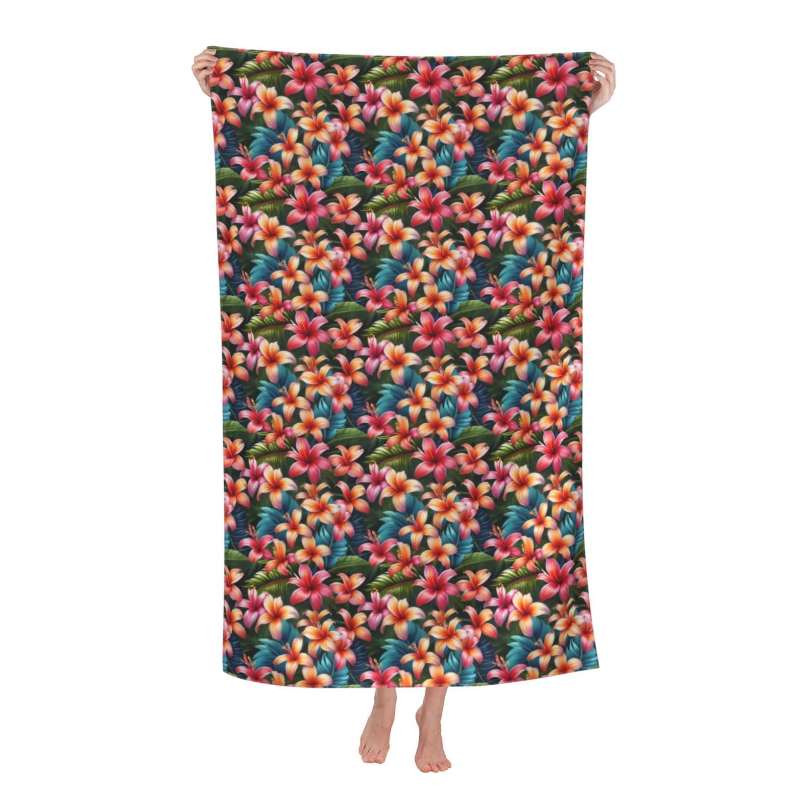 Pojknbv White Hawaii Tropical Flower Print Oversized Adult Beach Towel Quick-Dry Comfortable Lightweight Travel Pool Camping