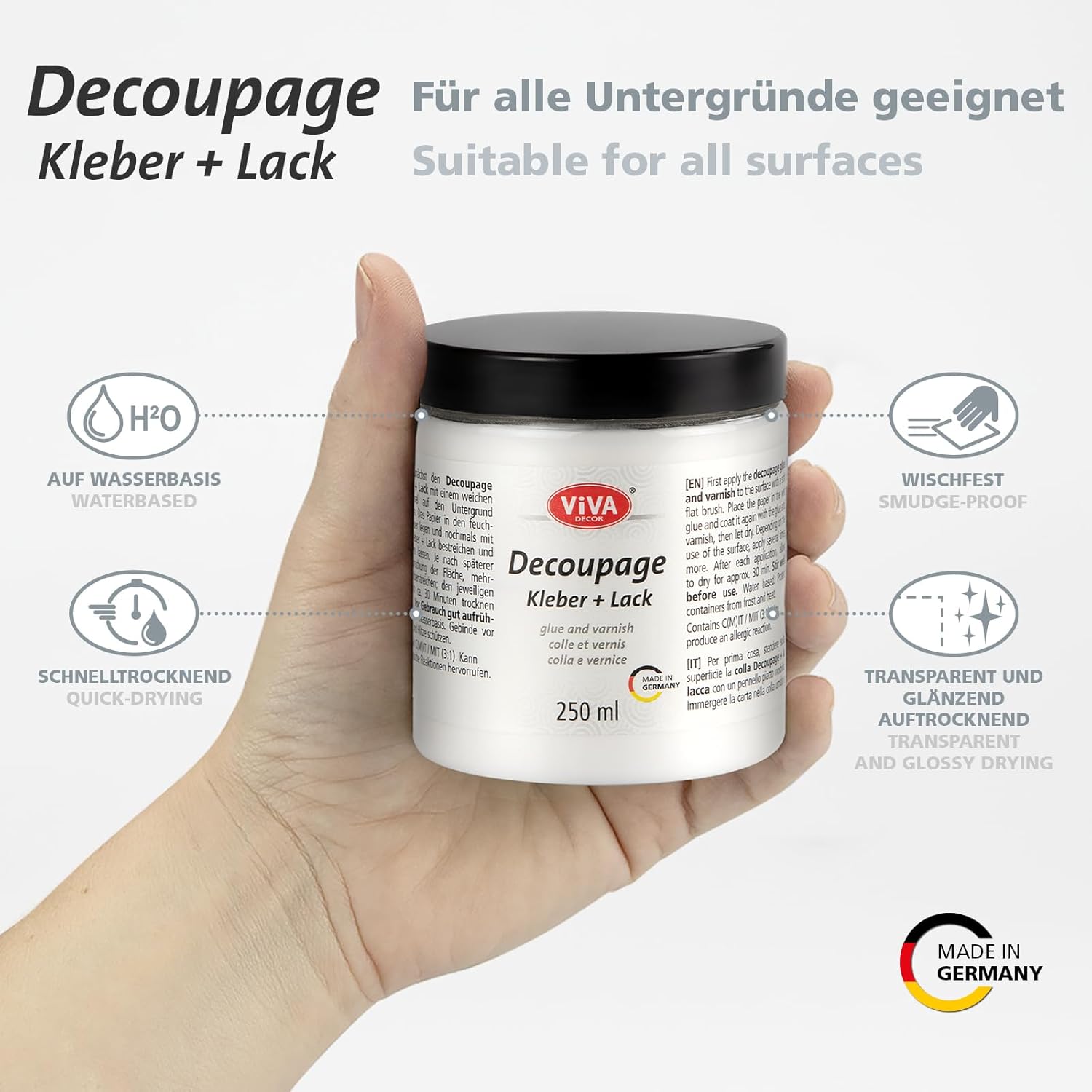 Viva Decor Decoupage Glue & Varnish, 8.45 oz, Clear