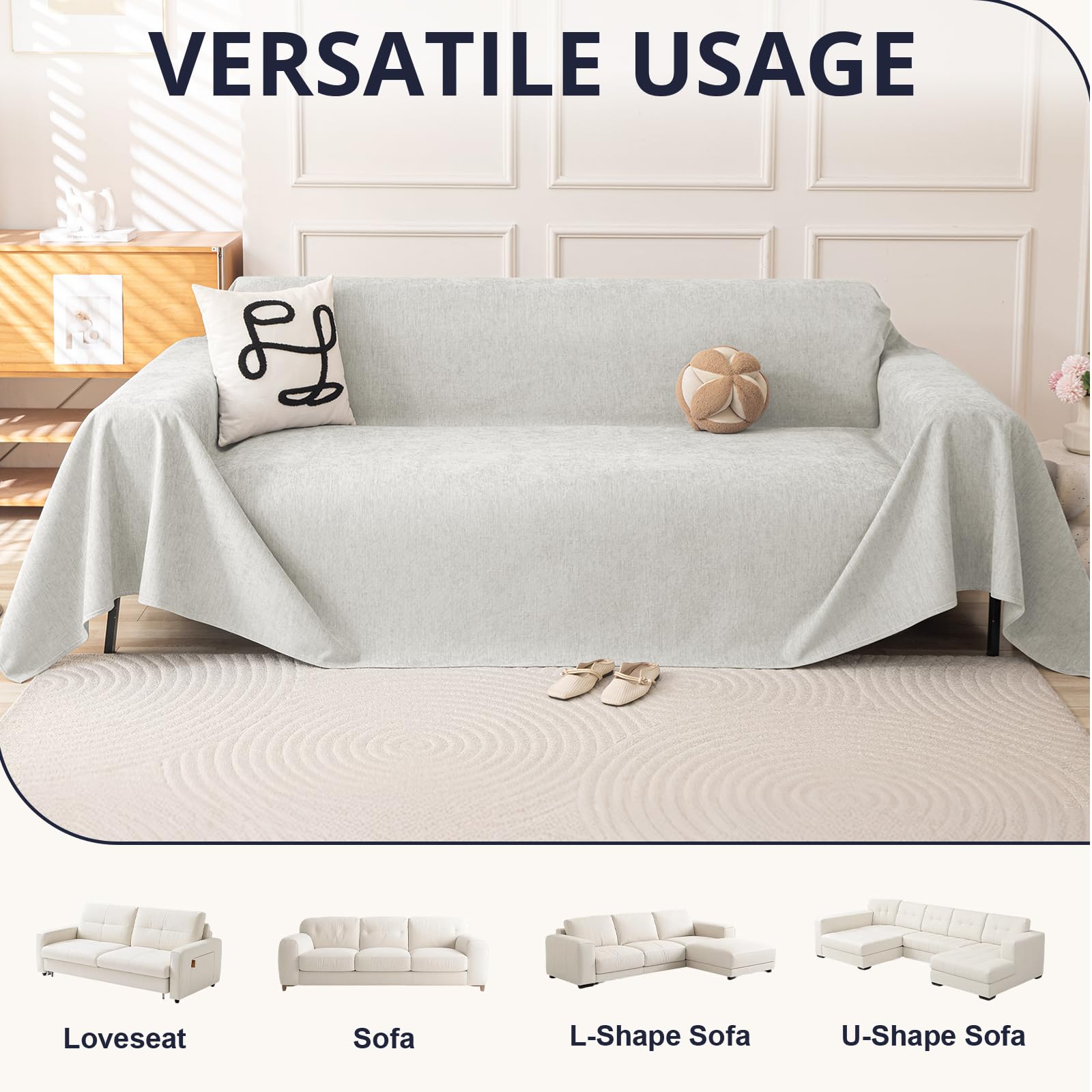 Royhom Funda Sofa 4 Plazas Impermeable, Protector Sofa Gatos Arañazo, Universal Fundas Sofá Antimanchas, Manta Impermeable, Suave y Cómoda, Gris Claro, 380x180 cm
