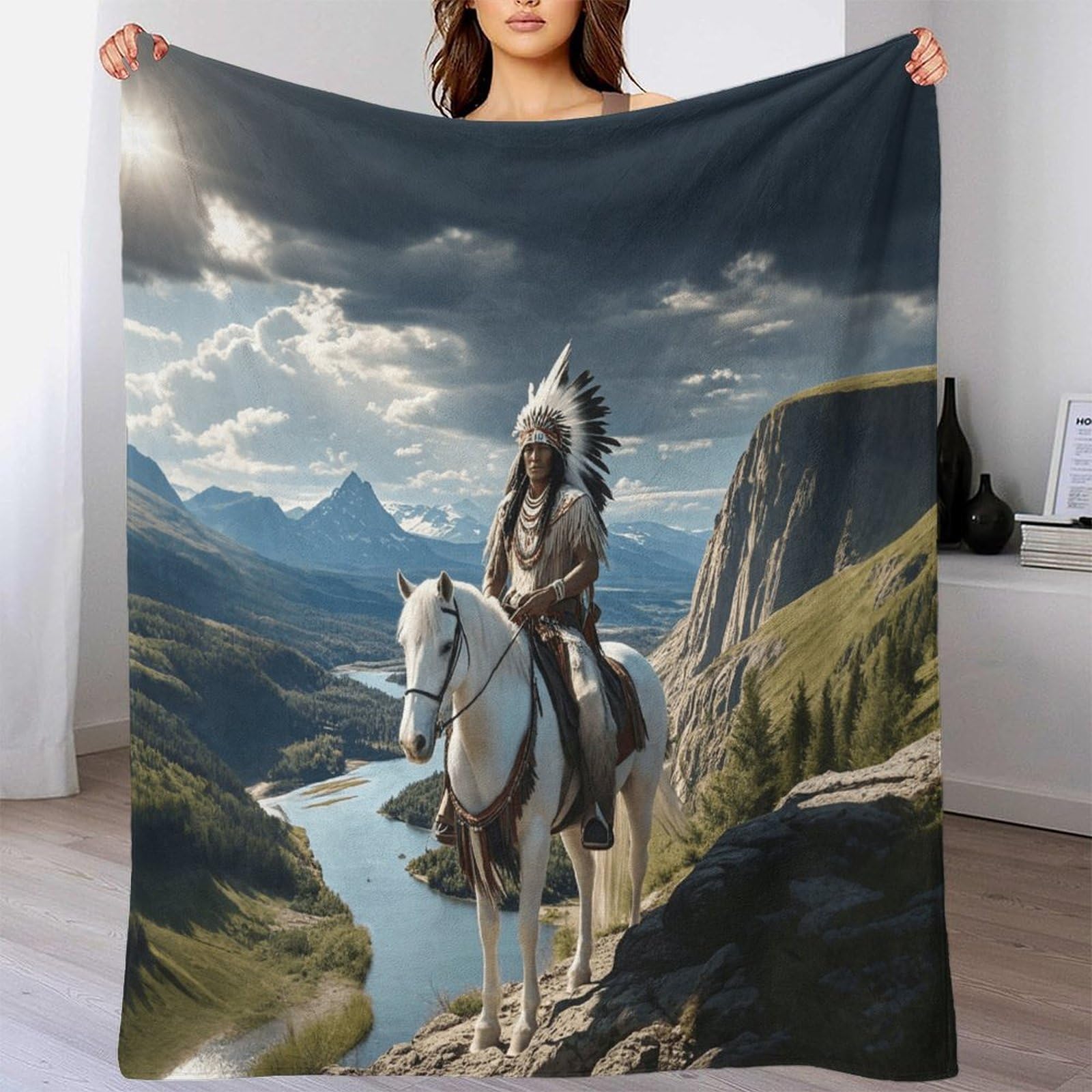 Dafufbw Native American-1 Native American Fleece Blanket Throws For Sofas/Bed/Chair/Camping Fluffy Warm Soft Mohican Knight Blanket For Rest Time, Anti-Pill Fleece Blanket 50X60inch(127X152cm) Fit All Season