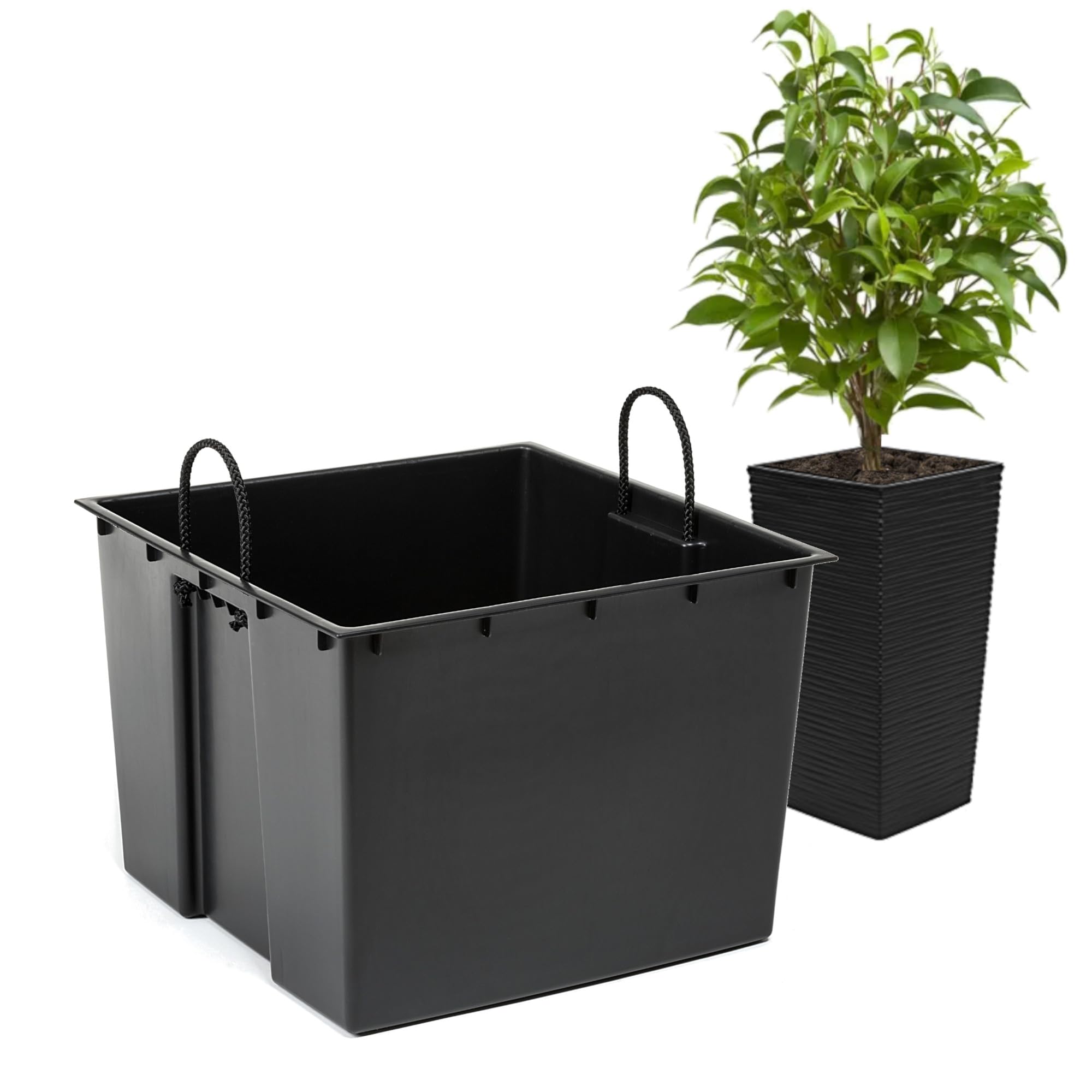 Lot de 2 inserts de pot de fleurs carrés interchangeables, durables, 34 x 28 cm, noirs, 28 l, pour pots Lamela de 68 x 35 cm, facilite le contrôle de la teneur en eau dans le pot, réduit la