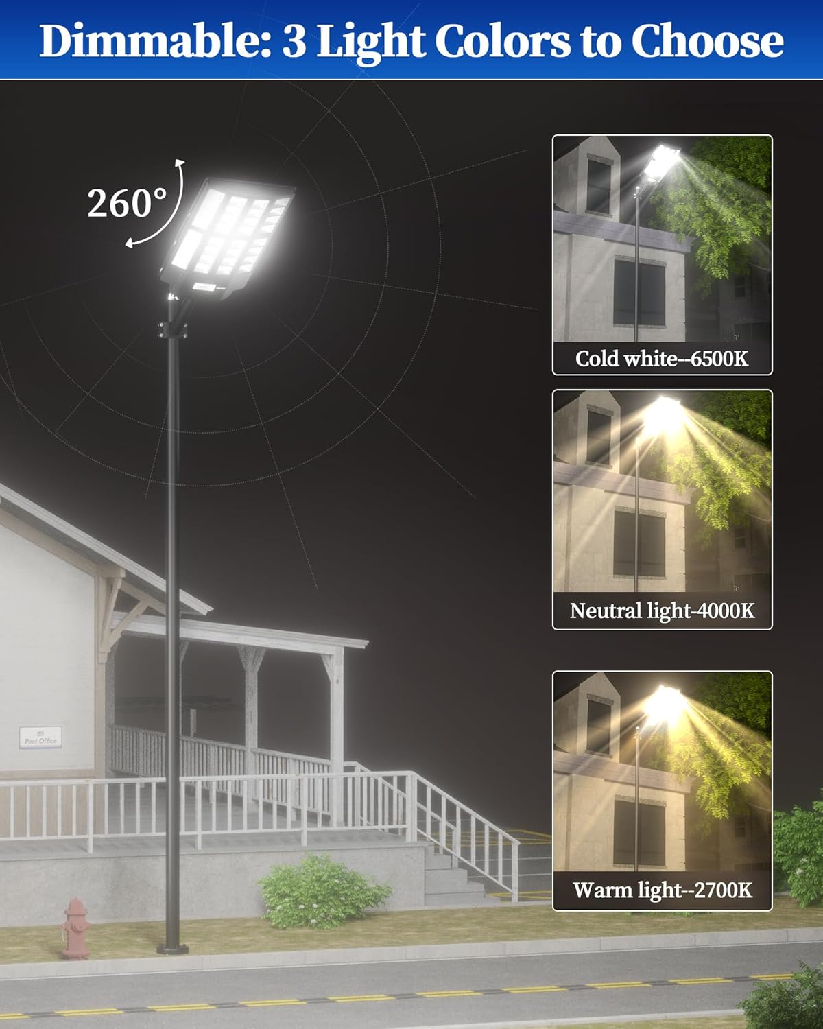 Ofuray 4200W Solar Street Lights Outdoor-2700K/4000K/6500K Dimmable Lights, Solar Parking Lot Lights Commercial Dusk to Dawn, IP67 with Remote Control Motion for Street,Court,Tree, Black