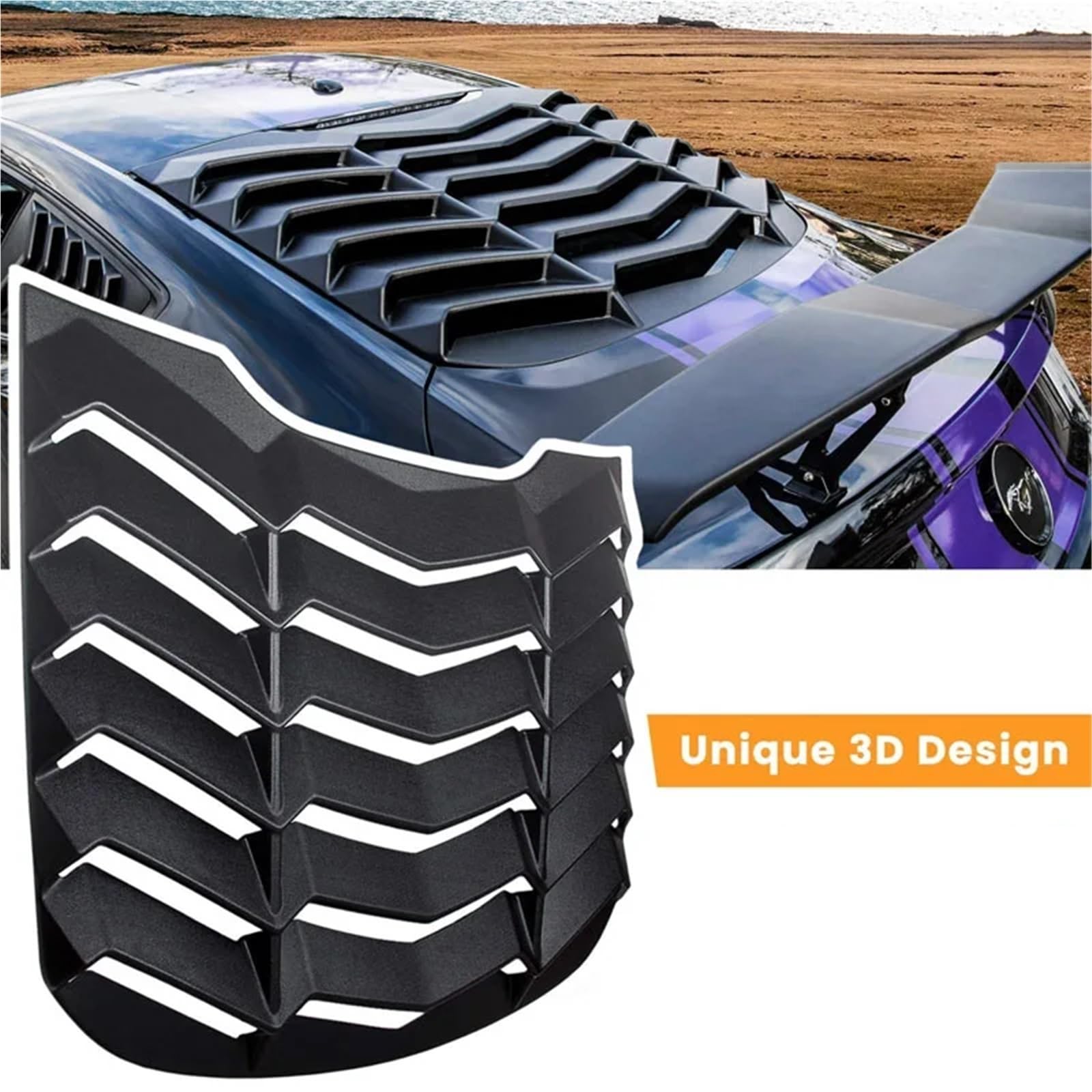 Rear Window Louvers Compatible for Ford Mustang 2015-2023 Windshield Sun Shade Cover in GT Lambo Style ABS Matte Black