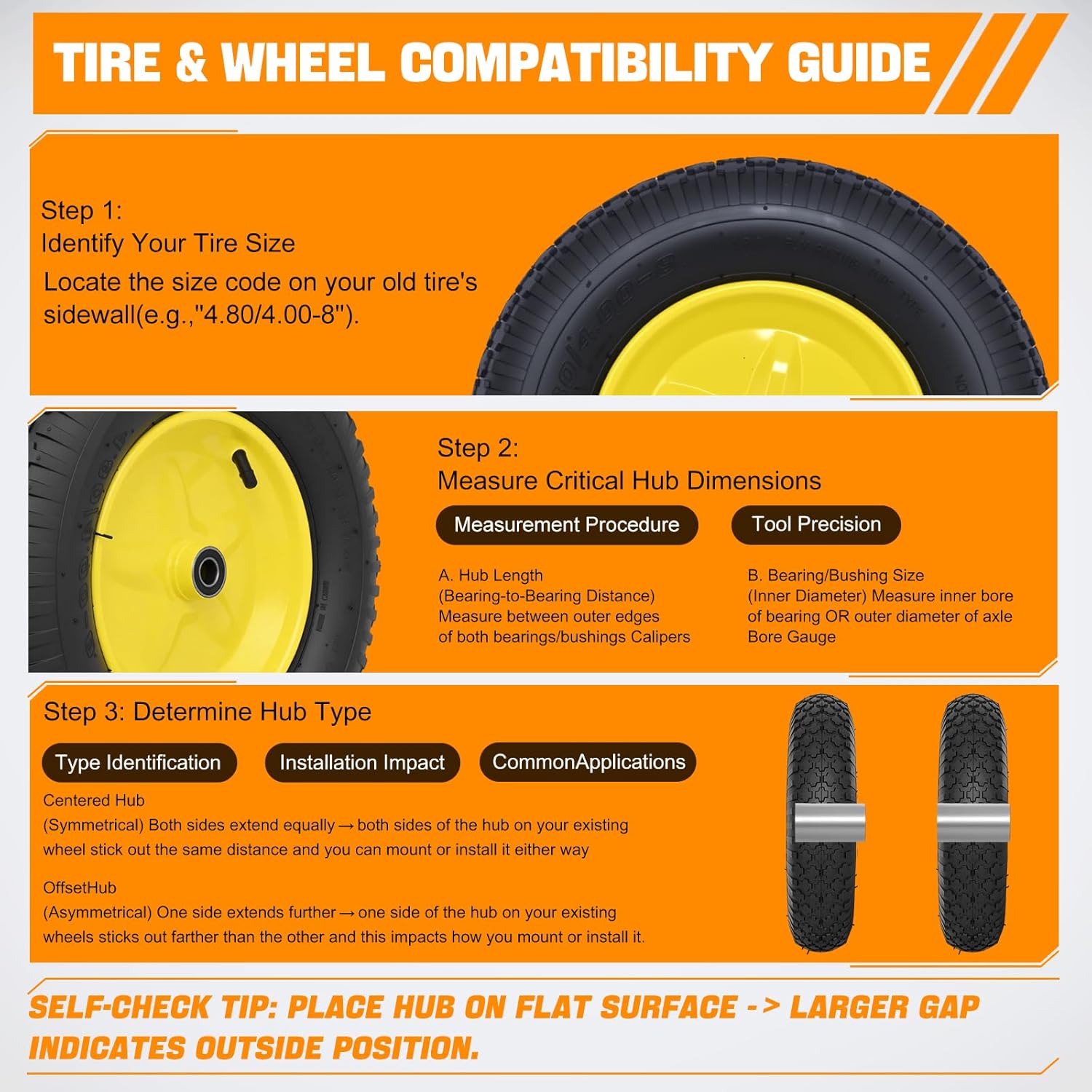 Yesker 4.80/4.00-8" Tires and Wheels Pneumatic, 16" Inflated Air Replacement Tire Wheel with 5/8" Axle Bore for Wheelbarrow, Gorilla Cart, Trolley, Garden Scooter Cart, 2 Pack