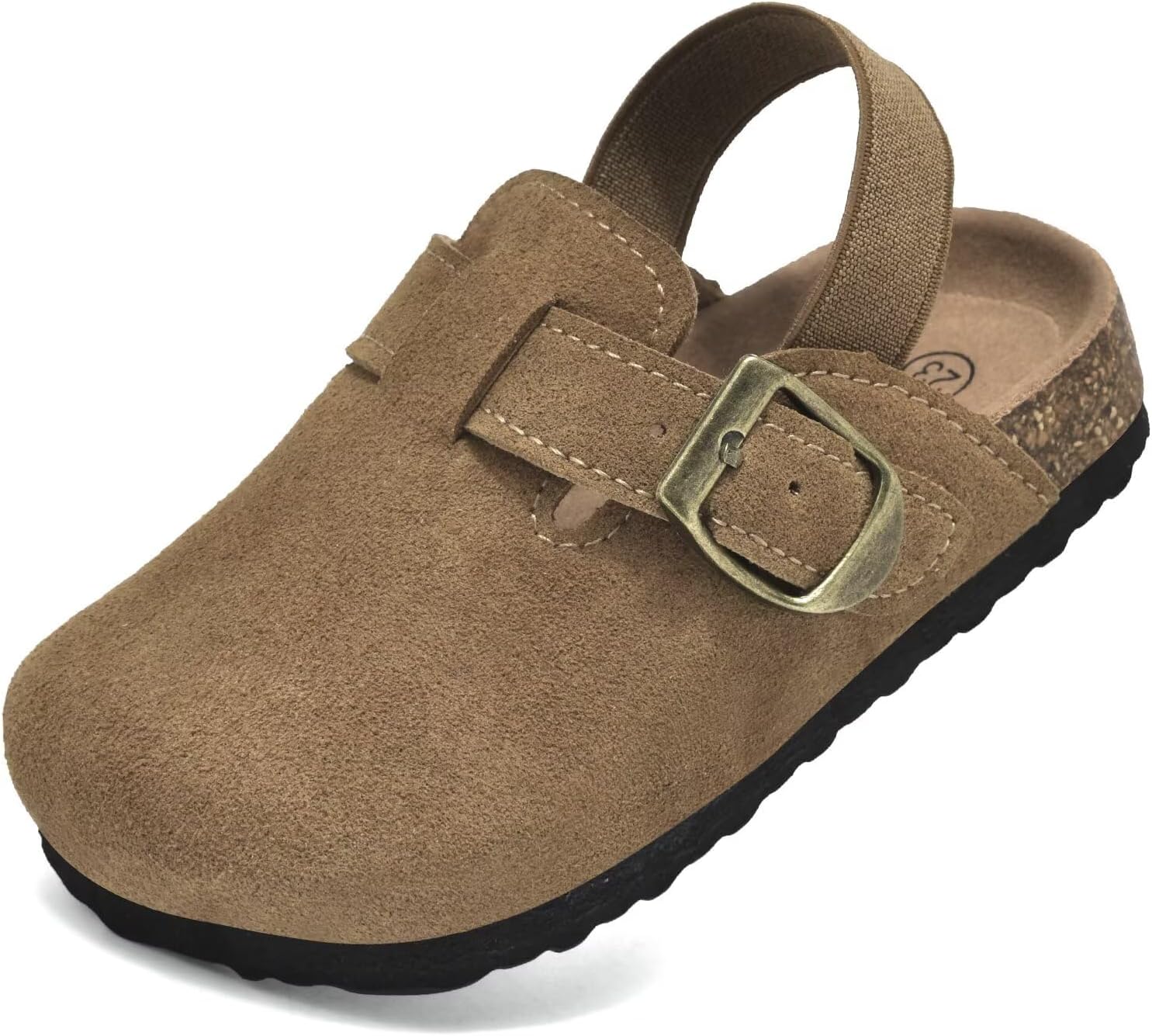 Kids Suede Clogs Boys Girls Mules Cork Genuine Leather Sandals with Adjustable Buckle Slippers Potato Shoe Indoor Outdoor Slip On Slide for Big Kids