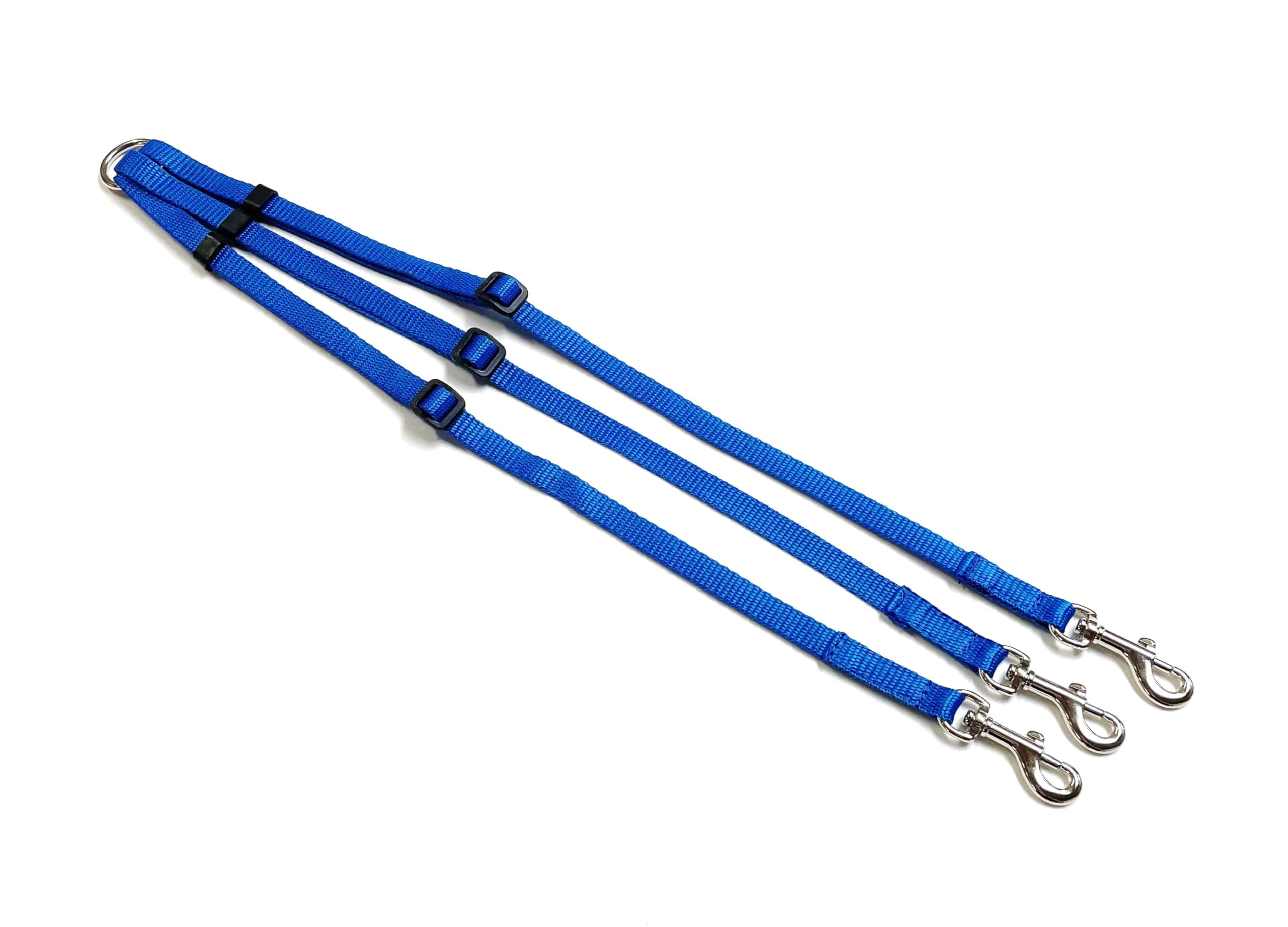 Dog Coupler/Splitter Lead Dual Walking Leash Adjustable 13mm Webbing 3 Way Splitter (Electric Blue)