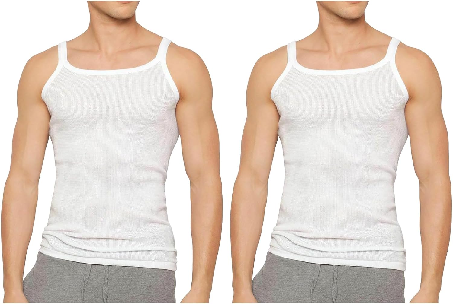 2 Pack All Season Waffle Knit Mens Singlet Tank Top Undergarment Vest M19642