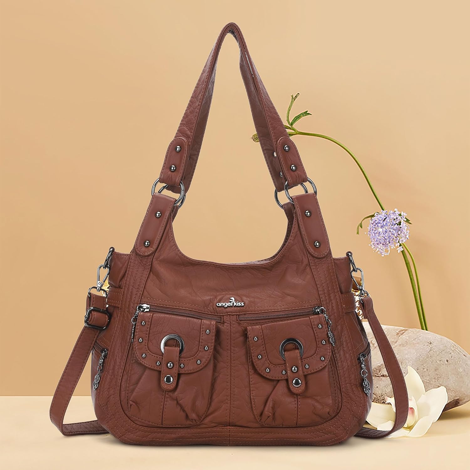 Angel Kiss Purses for Women Hobo Bags Fashion Shoulder Bag Ladies Leather Handbags Roomy Tote Bag Purse with Crossbody Strap