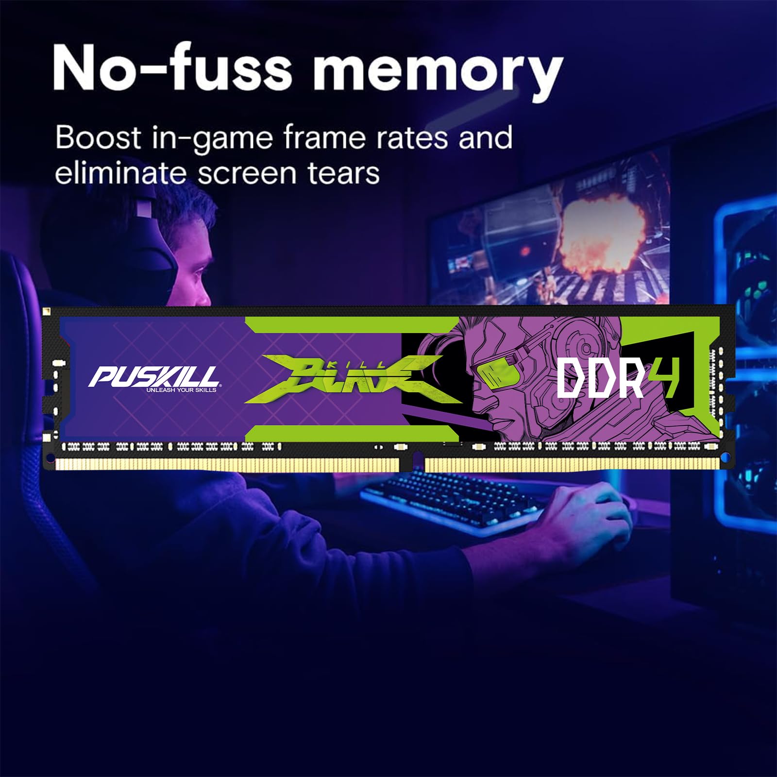 PUSKILL Kit da 32 GB (2 x 16 GB) DDR4 RAM 2666 MHz PC4-21300 memoria desktop, non ECC unbuffered UDIMM 1,2 V CL19 288 pin, modulo di aggiornamento per computer PC a doppio canale per Intel e AMD