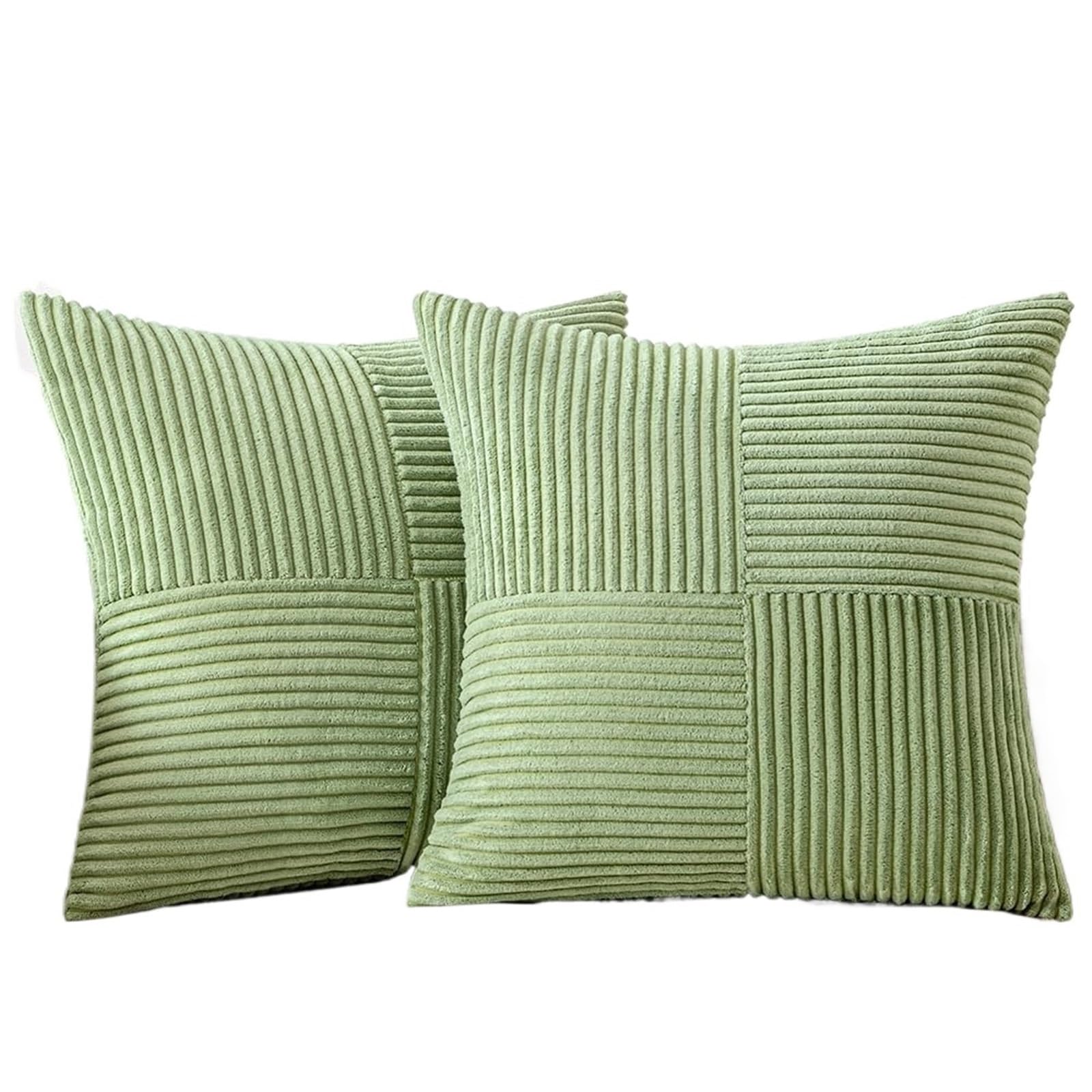 Fundas Cojines de Pana Fundas de Almohada 45x45CM, Estilo Bohemio, Pana Suave, Fundas Cojines a Rayas, decoración Decorativa for el hogar for sofá(Green,50x50CM 2Pcs)