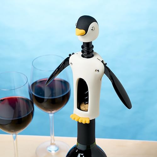 Miniatura 6 de True Zoo Penguin Gifts - Sacacorchos alados con diseño de pingüino suave al tacto, kit removedor de corcho para botella de vino, uso portátil, 8.25
