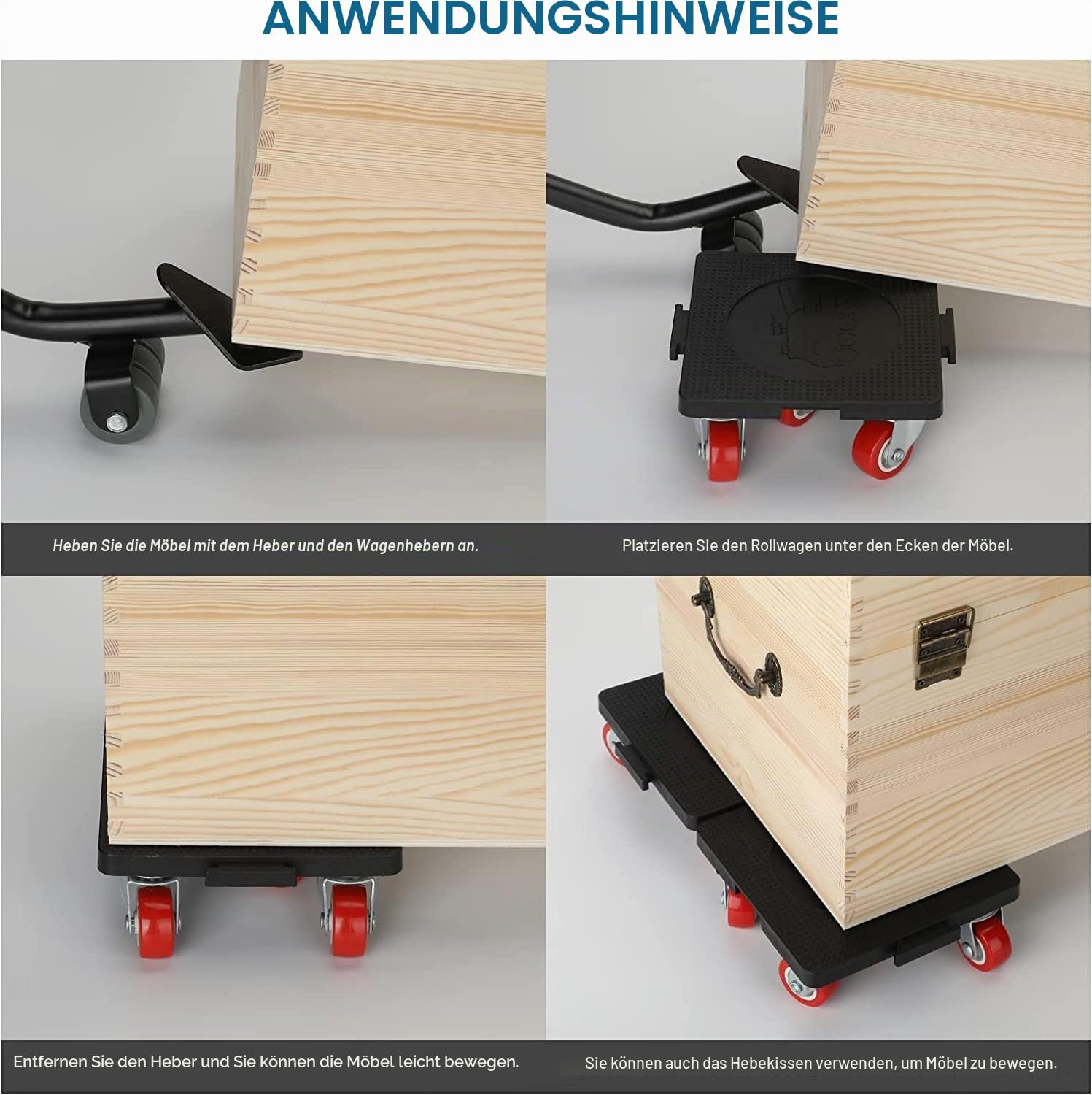 goldenwarm Möbelheber für schwere Möbel 4 Möbelroller mit 5 Stücke 360°Rotation Räder 600KG Belastung wie toleriert
