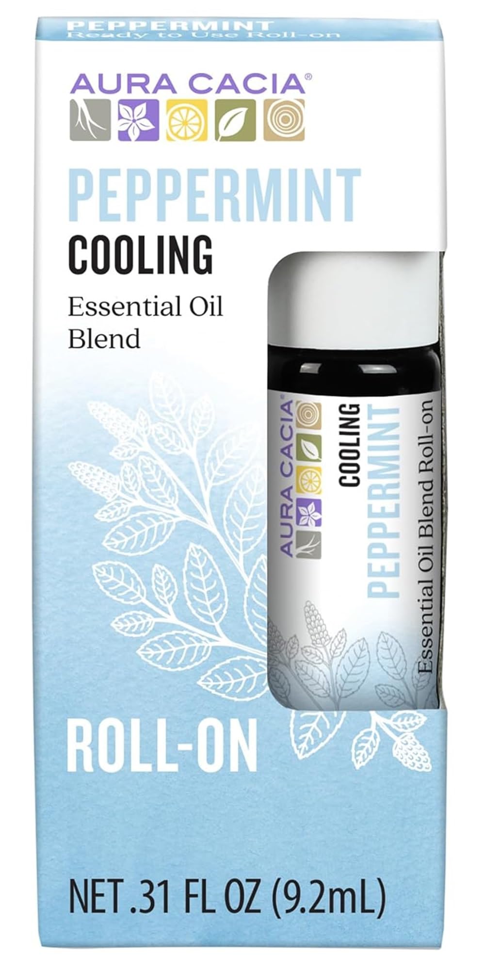 Aura Cacia Roll-On Essential Oil Blend, Peppermint, 0.31 Ounce