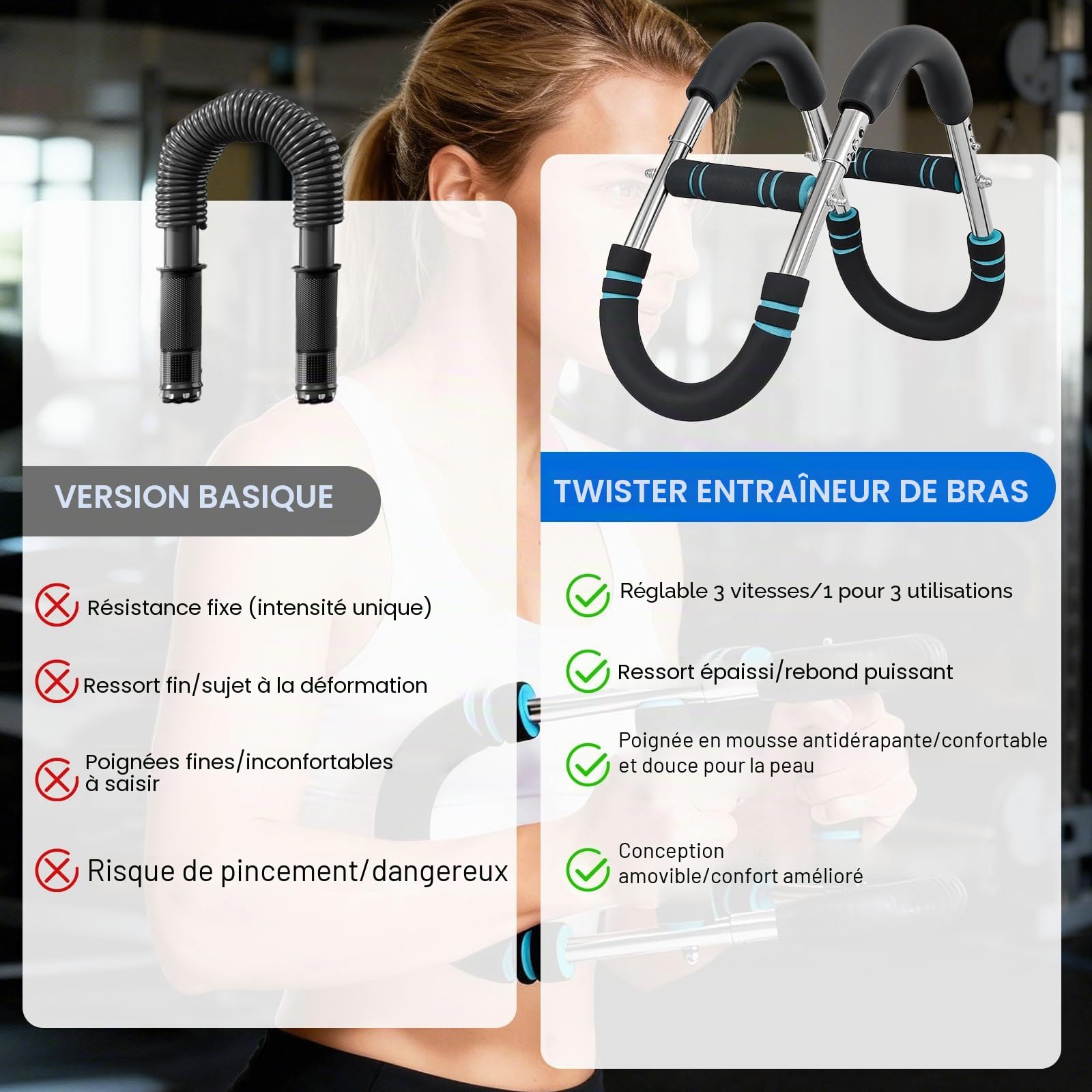 Twister Armtrainer, Appareil d'Entraînement Poitrine Réglable 30-50kg | Barre de Torsion Puissance Portable Design Amovible | pour Musculation Bras, Épaules et Torse | Poignée Antidérapante