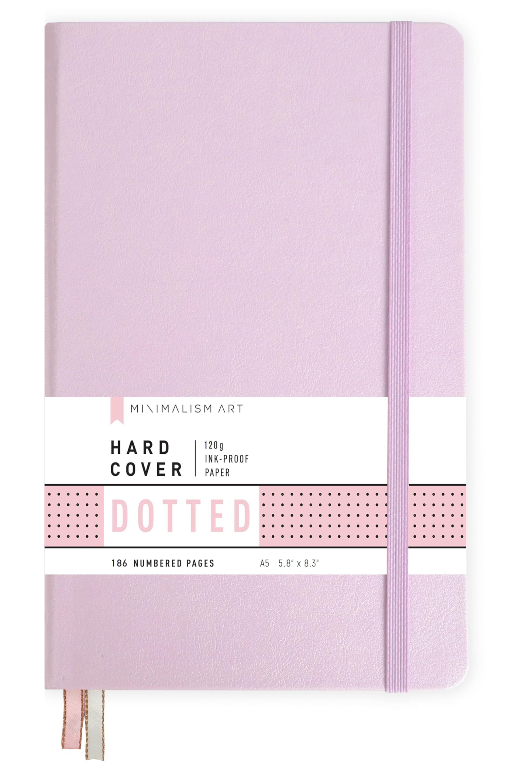 Minimalism ArtPremium Edition Notebook Journal, Medium A5 5.8 x 8.3 inches, Dotted Grid Page, Hard Cover, 234 Numbered Pages, Gusseted Pocket, Ribbon Bookmark, Ink-Proof Paper 120gsm