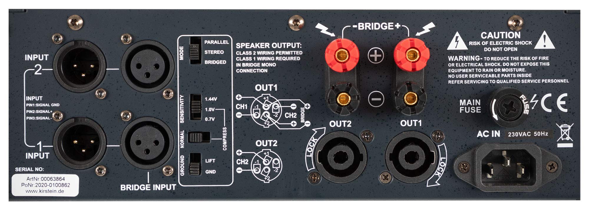Pronomic TL-200 Finale: amplificatore stereo 2x500W@2O, ventola termoregolata, modalità Parallel/Stereo/Bridge, circuiti protezione, uscita Class AB.
