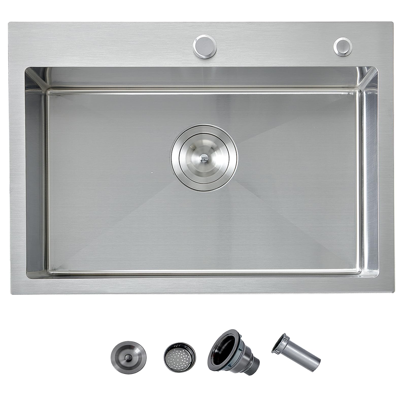 24x18 Inch Drop In Kitchen Sink, Stainless Steel, Brushed Nickel