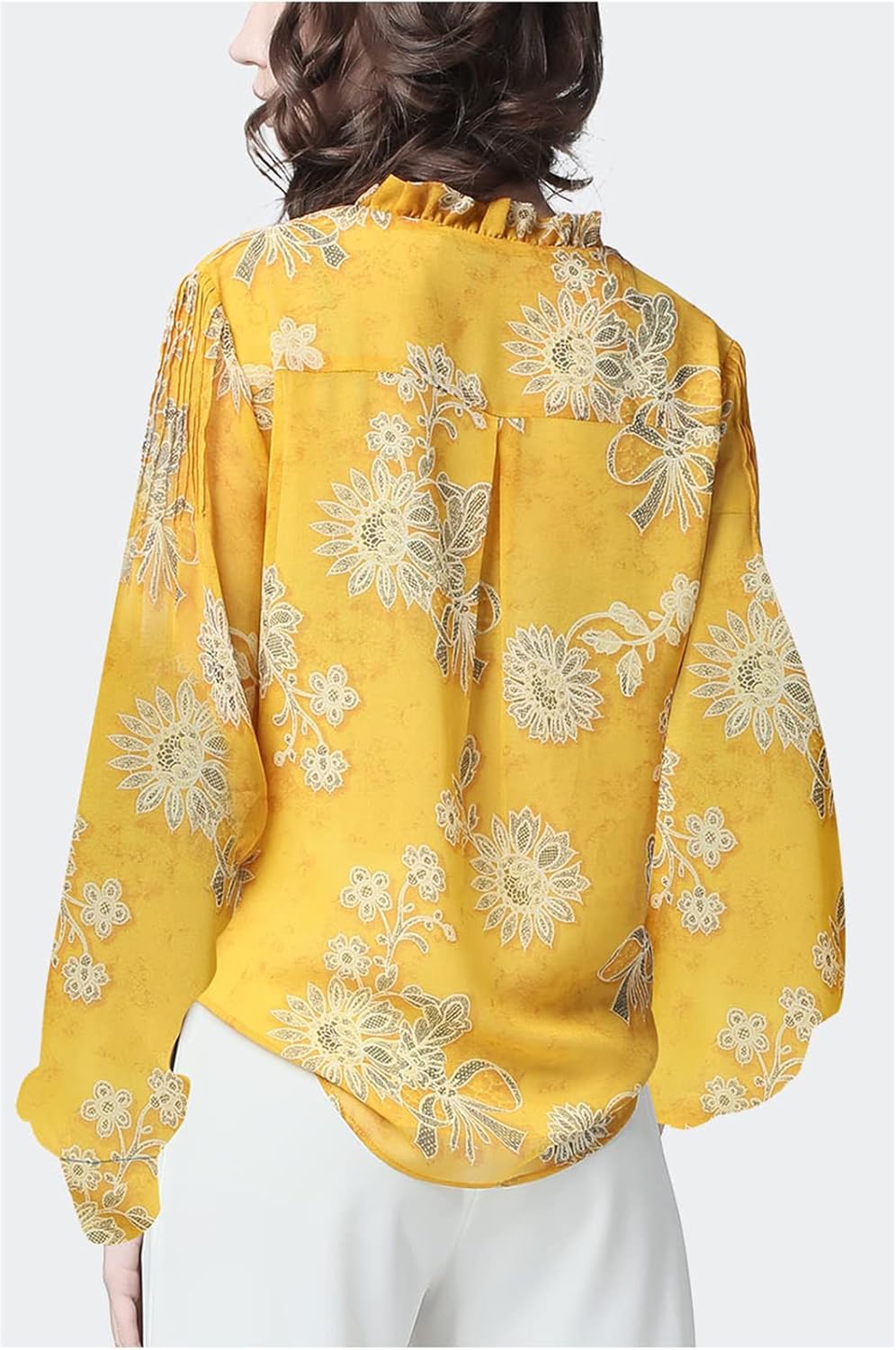 Floral Ladies Chiffon Blouse Women Spring Summer Tops Beaded Female Casual Office Blouses
