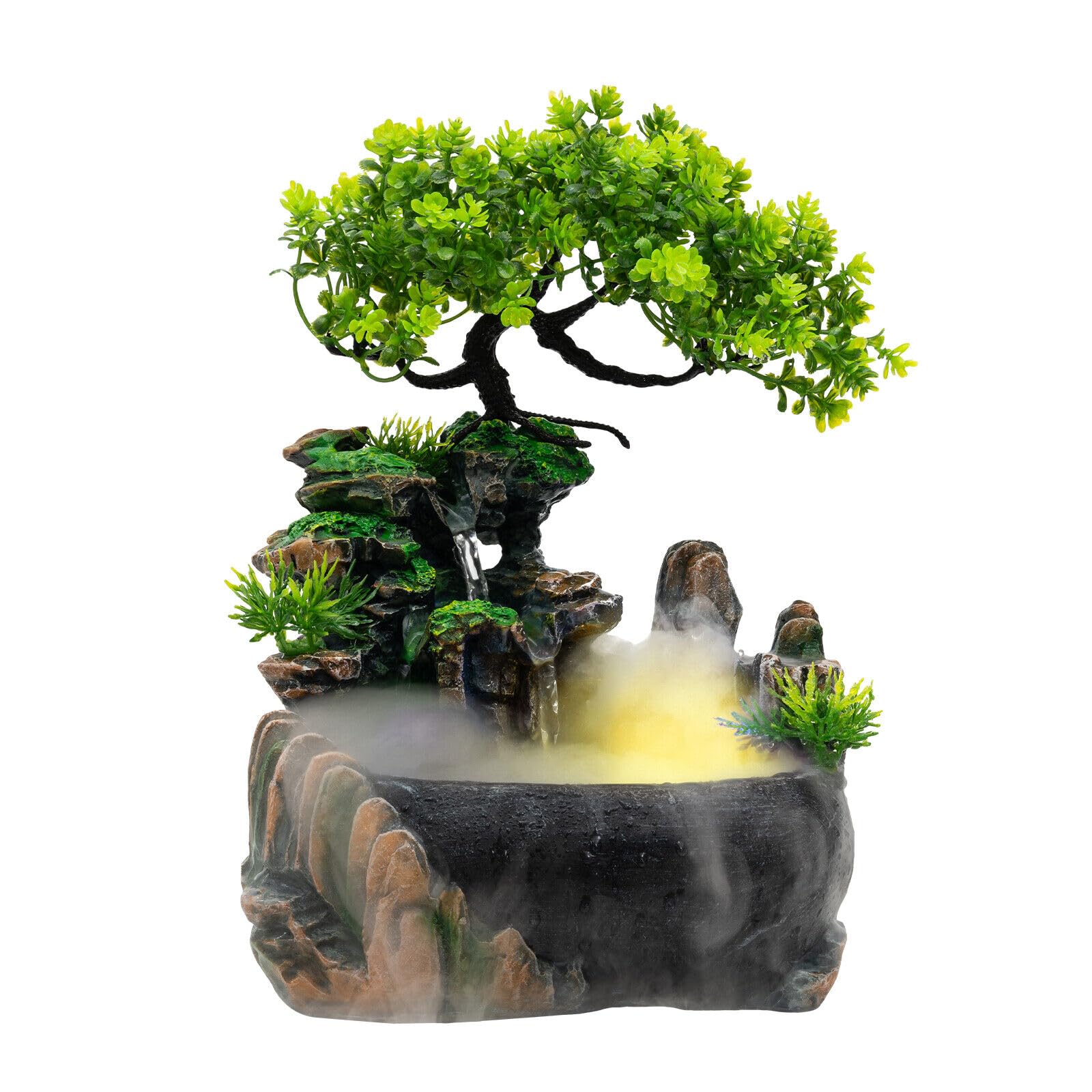 Fuente de interior con iluminación LED, fuente de mesa con cascada y niebla, cascada para interiores, en piedra, para casa, dormitorio, escritorio, decoración 28 x 20 x 15 cm