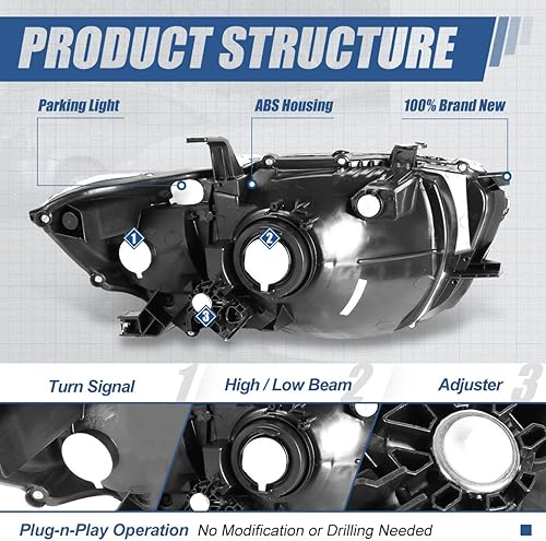Miniatura 4 de Conjunto de faros delanteros estilo fábrica compatible con Toyota Highlander XU40 2008-2010, lado del conductor y del pasajero, carcasa cromada